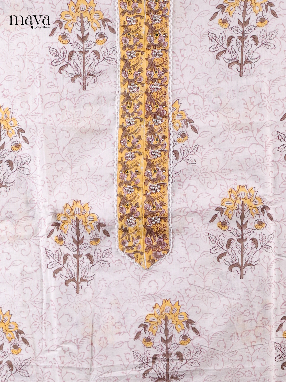 White & Yellow - Cotton salwar Unstitched