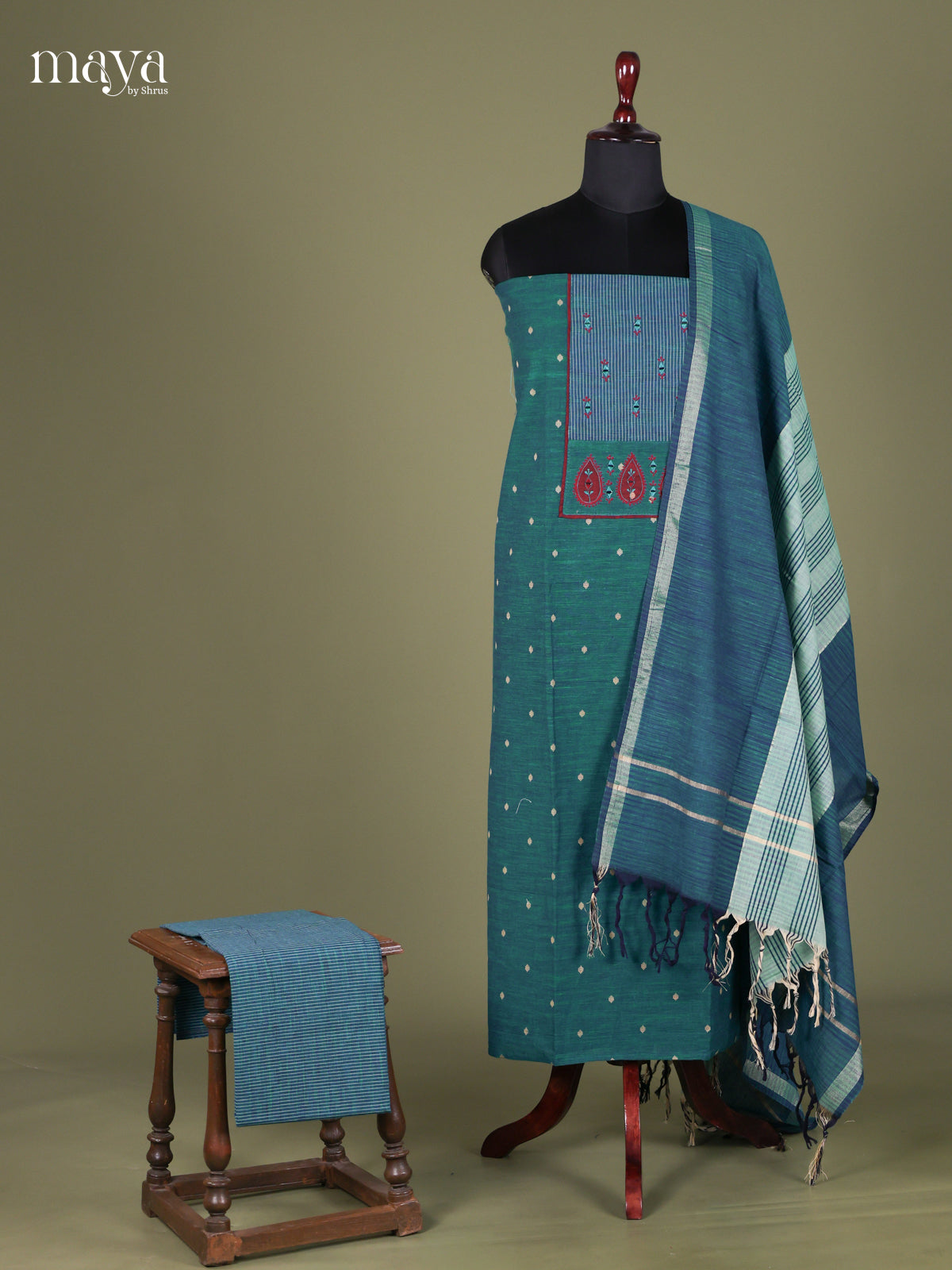 Green & Blue - Cotton salwar Unstitched