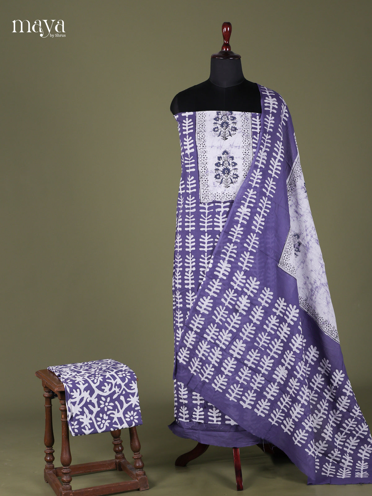 Blue & White -Cotton salwar Unstitched