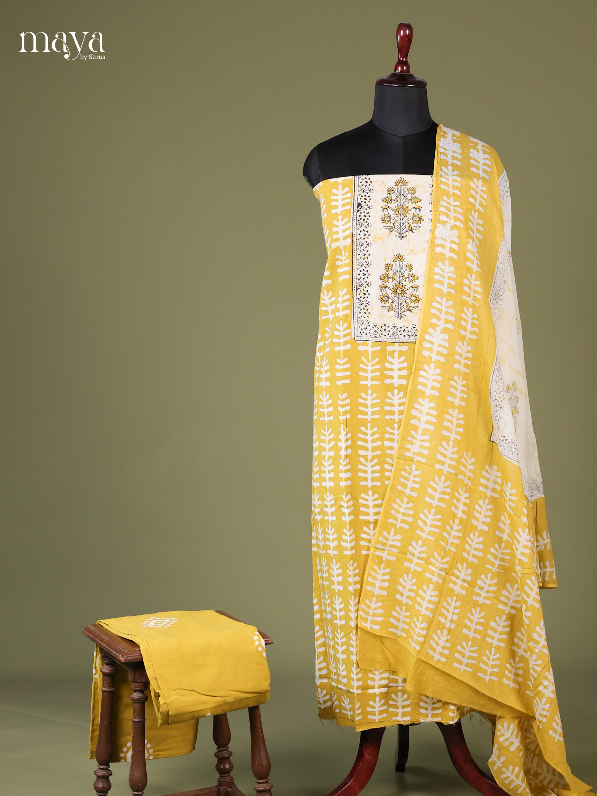 Yellow & White - Cotton salwar Unstitched