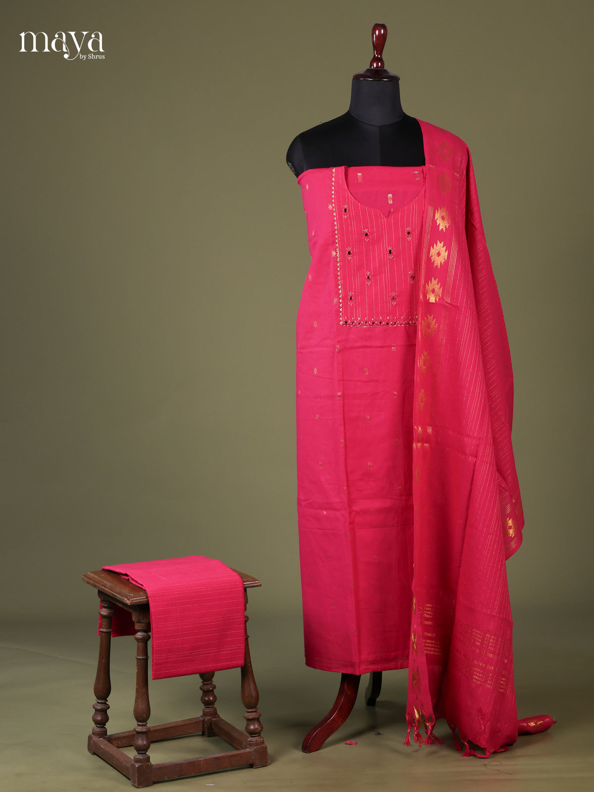 Pink - Cotton salwar Unstitched