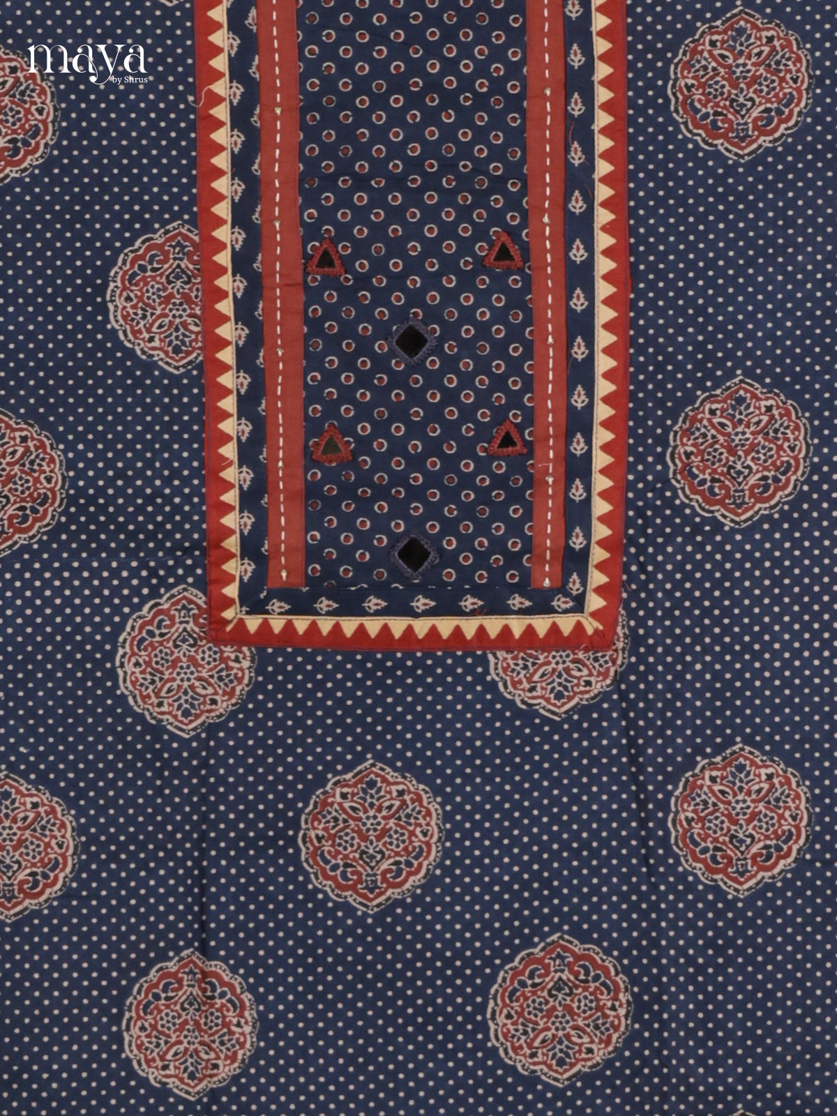Vibrant Blue & Red Unstitched Ajrakh Salwar with ajrakh floral prints