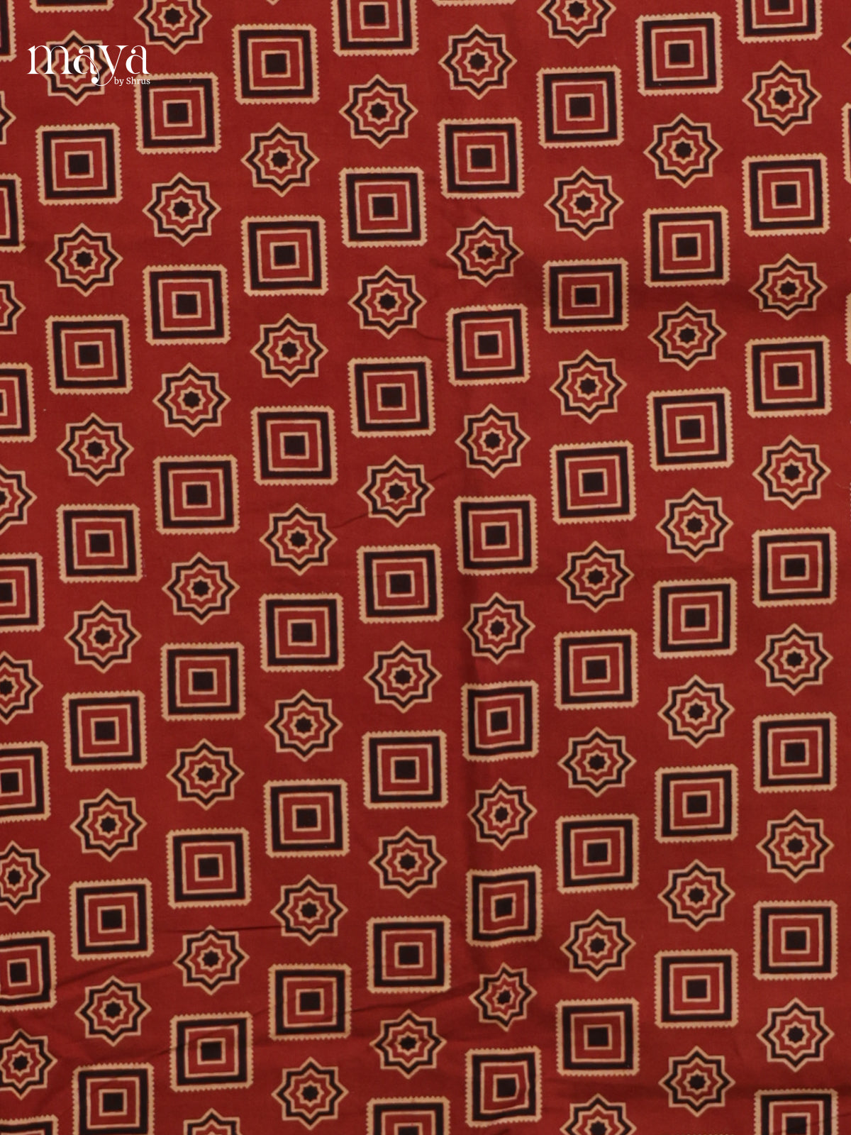 Bright Red & Black Unstitched Ajrakh Salwar with geometric pattern