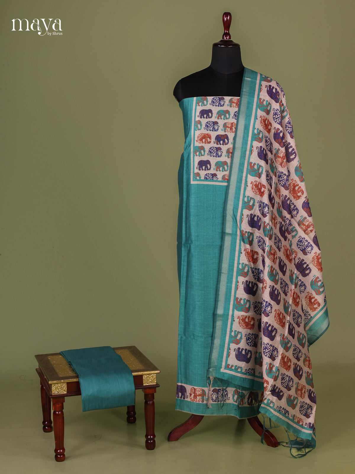 Teal Semi Tussar Salwar - MEJ04025