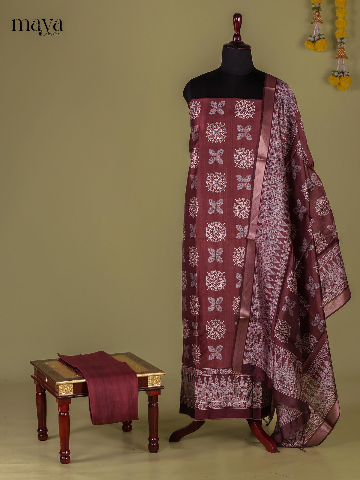 Maroon - Semi Tussar Salwar Unstitched