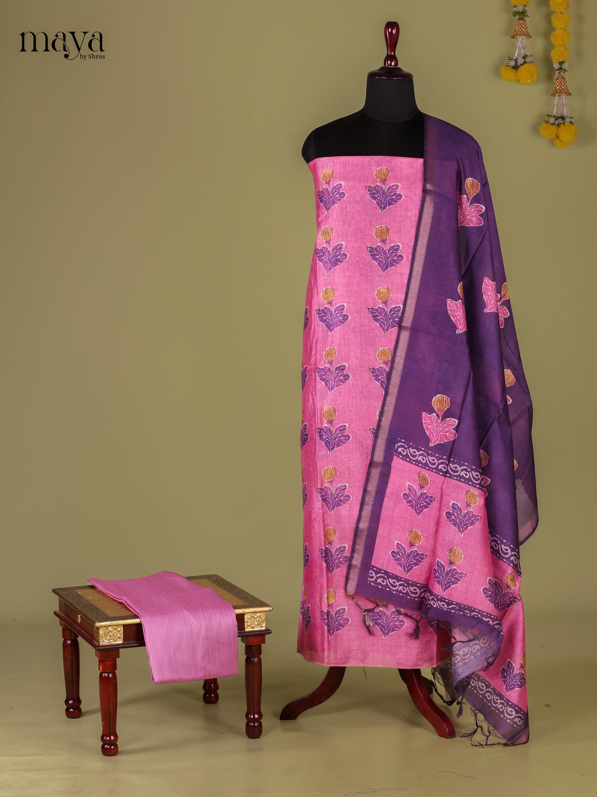 Pink & Purple - Semi Tussar Salwar Unstitched