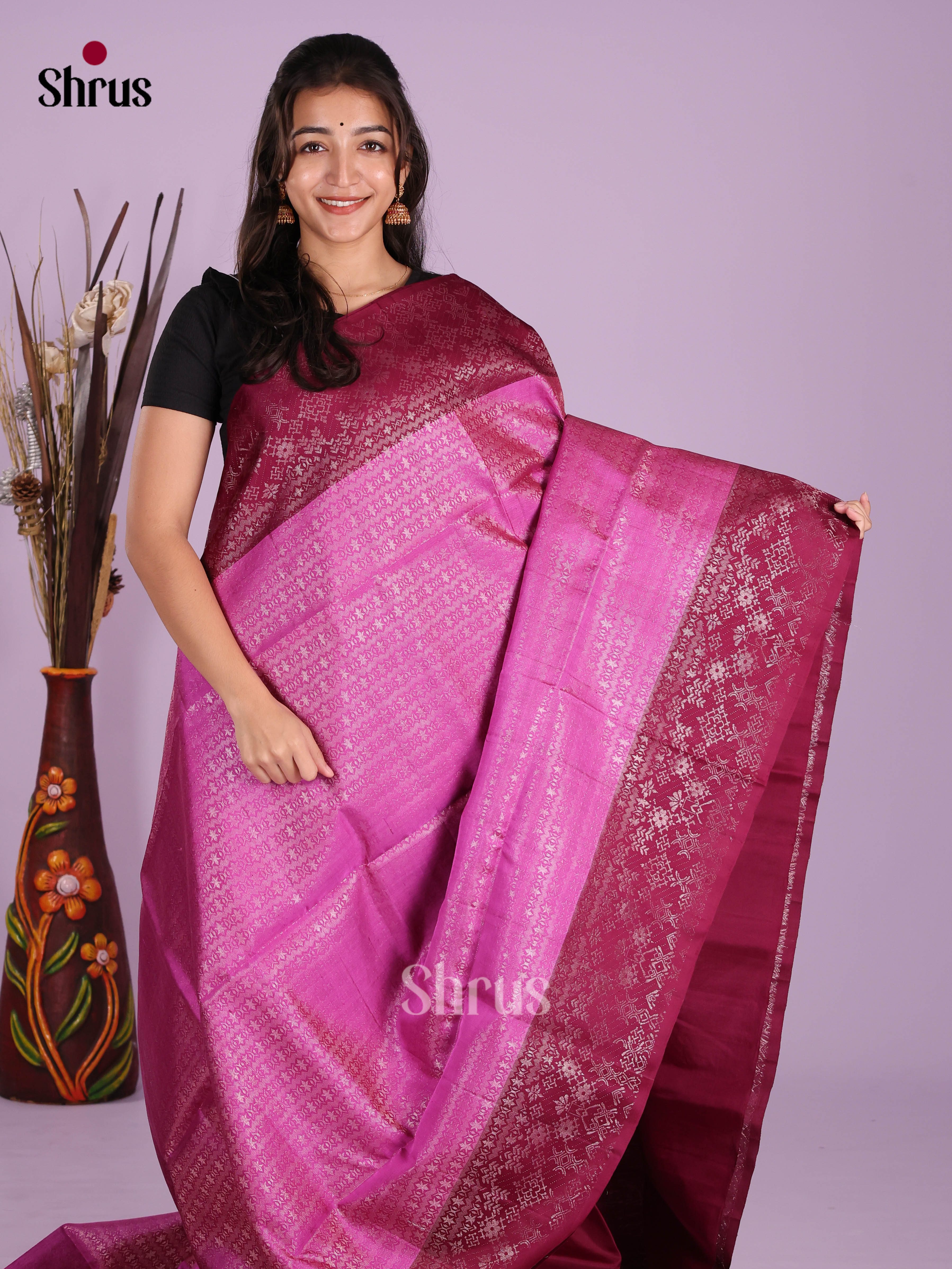 Buy Opulent Magenta Pure Soft Silk Saree With Sheeny Zari Weave, Wine Border & Pallu