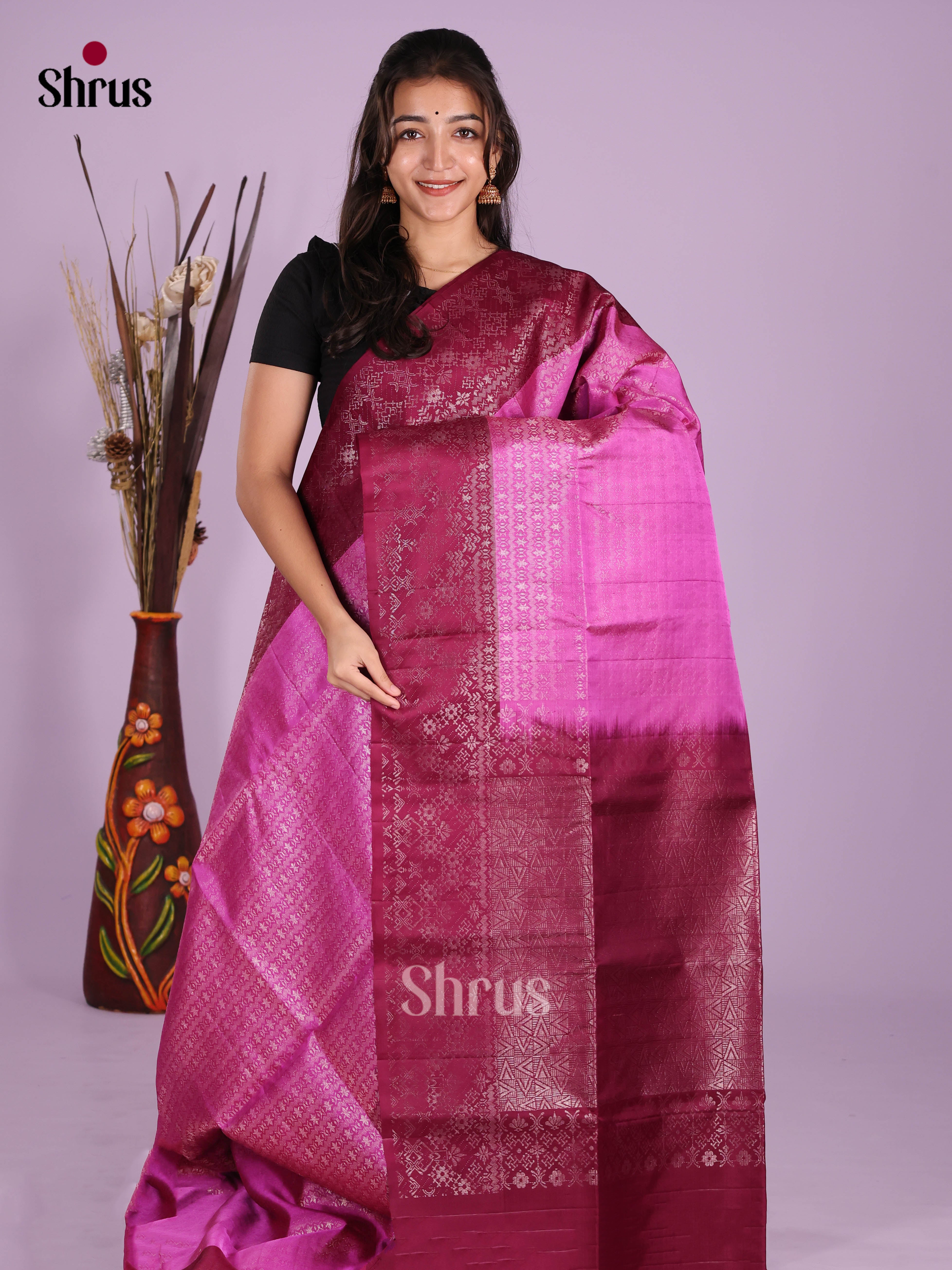 Buy Opulent Magenta Soft Silk Saree With Sheeny Zari Weave, Wine Border & Pallu