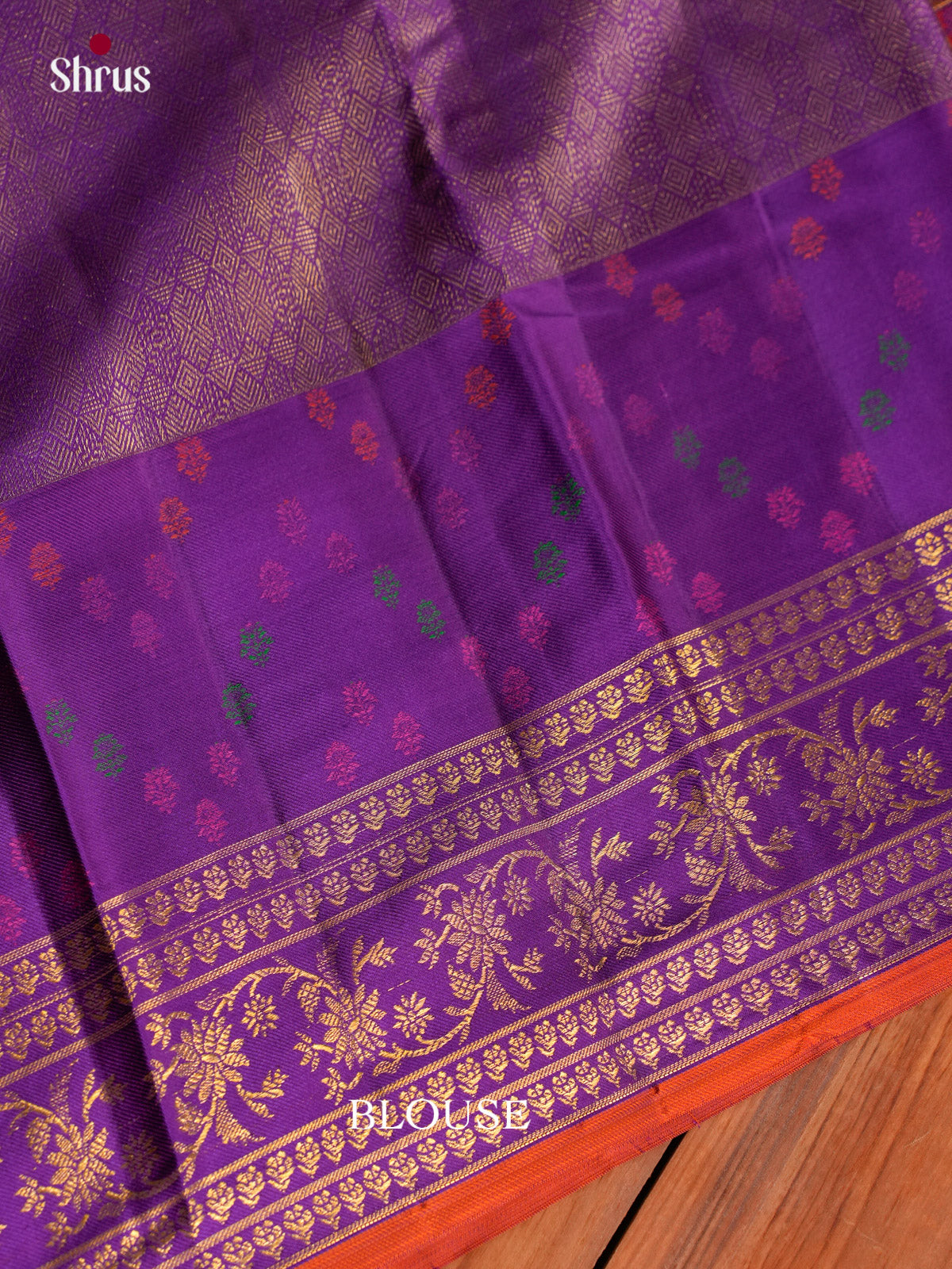 Majestic Purple Kanchipuram Saree With Checks, Thread Buttas & Self Border With Floral Vines