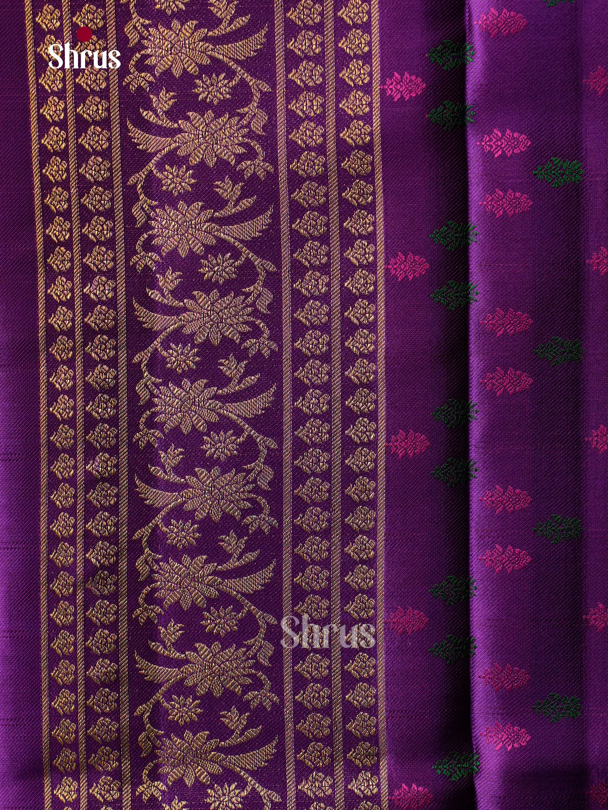 Majestic Purple Kanchipuram Sarees With Checks, Thread Buttas & Self Border With Floral Vines
