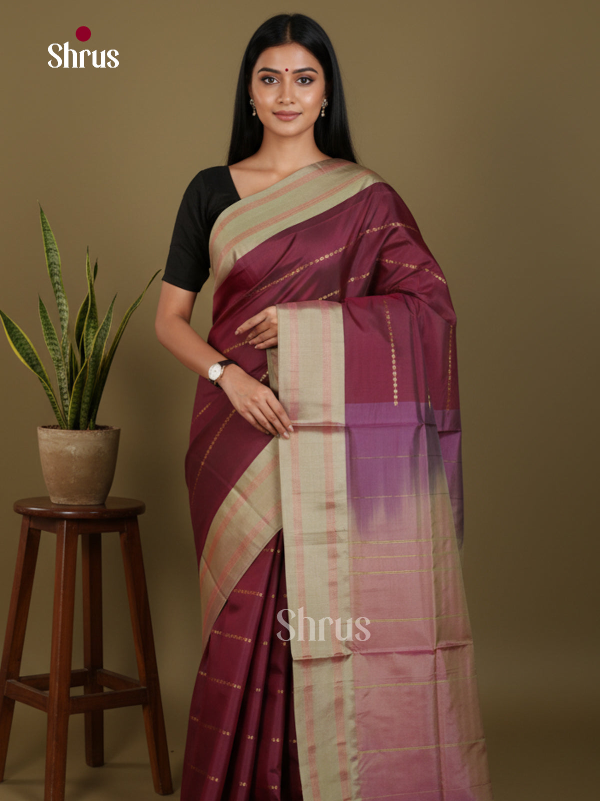 Buy Luxurious Maroon Banana Pith Sarees With Zari Stripes, Beige Rettaipet Border & Pallu