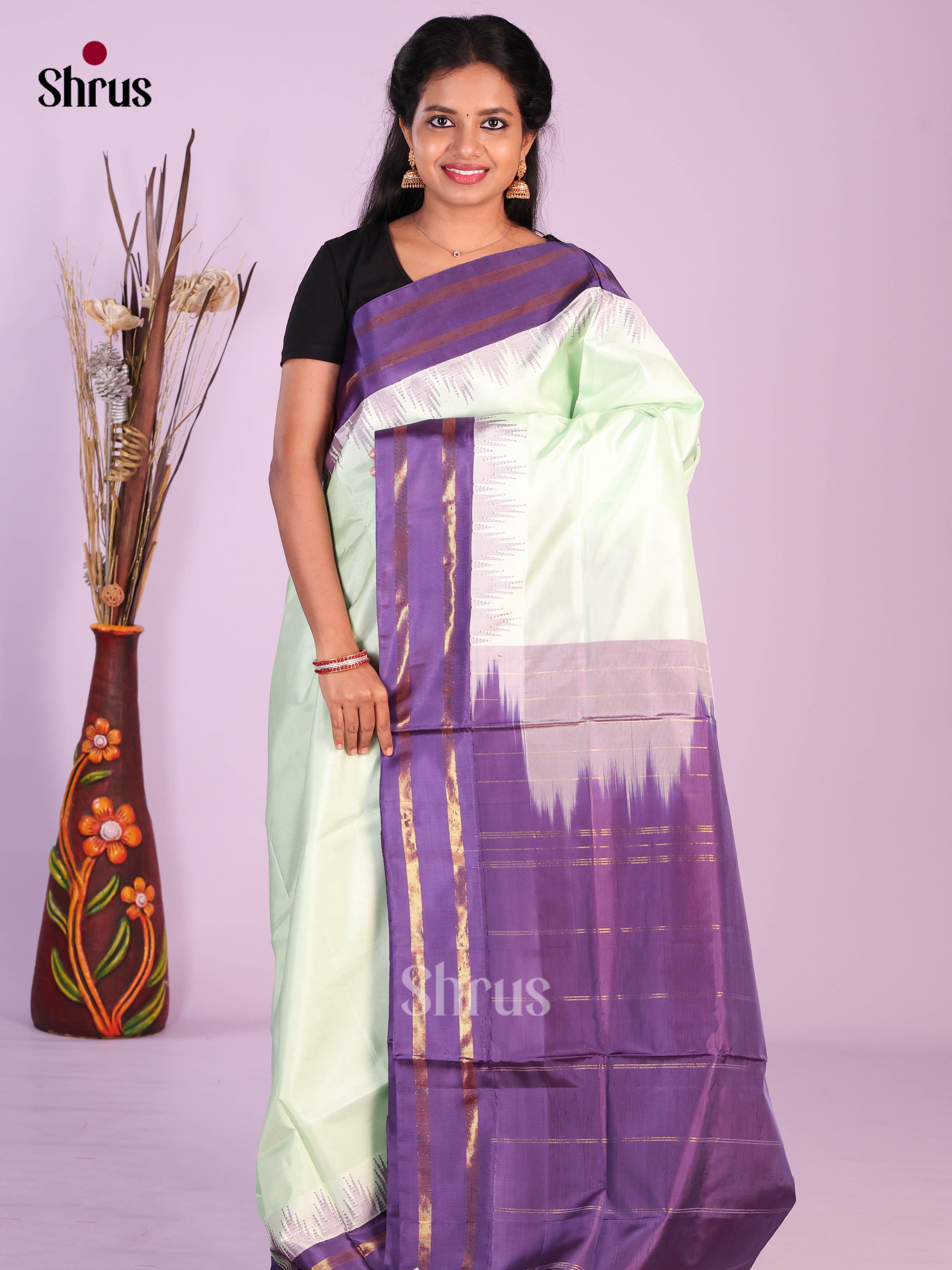 Buy Exquisite Mint Green Banana Pith Saree With Purple Rettaipet Temple Zari Border & Chit Pallu