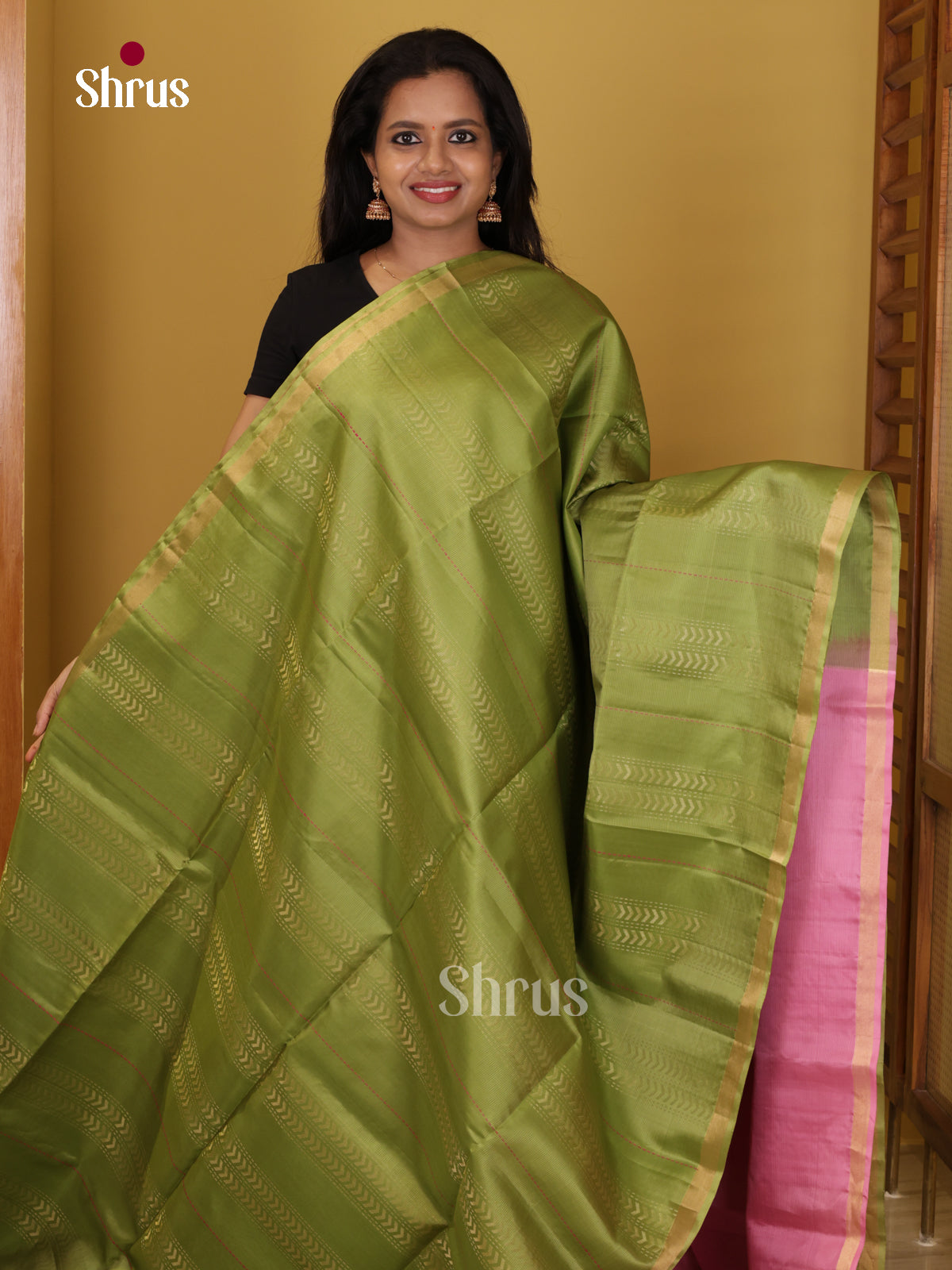 Buy Serene Olive Green Pure Soft Silk Saree with Zari Woven Chevron Stripes & Flower Woven Pallu