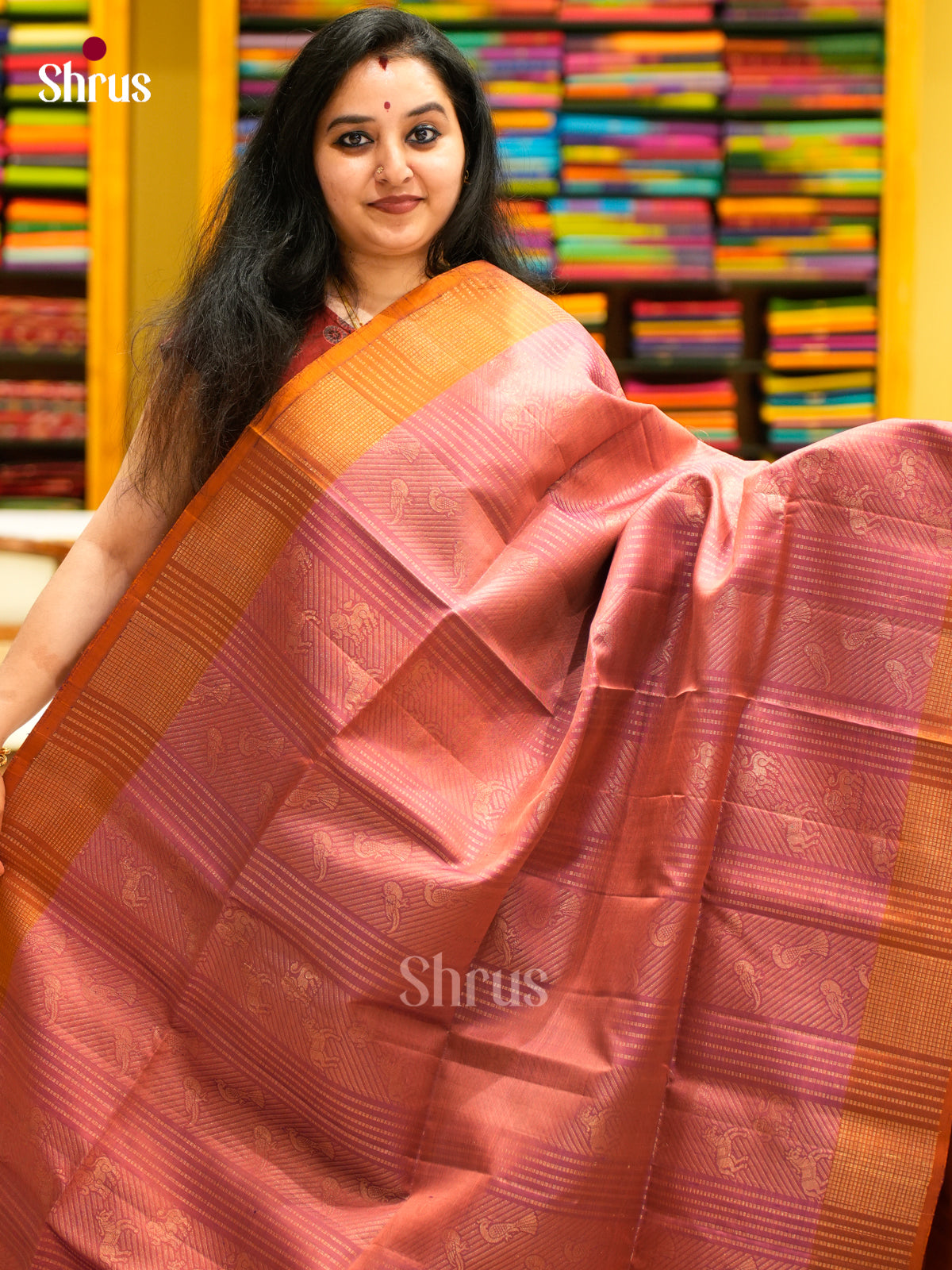 Buy Classy Onion Pink Soft Silk Sarees With Intricate Golden Stripes, Motifs & Mustard Zari Woven Pallu