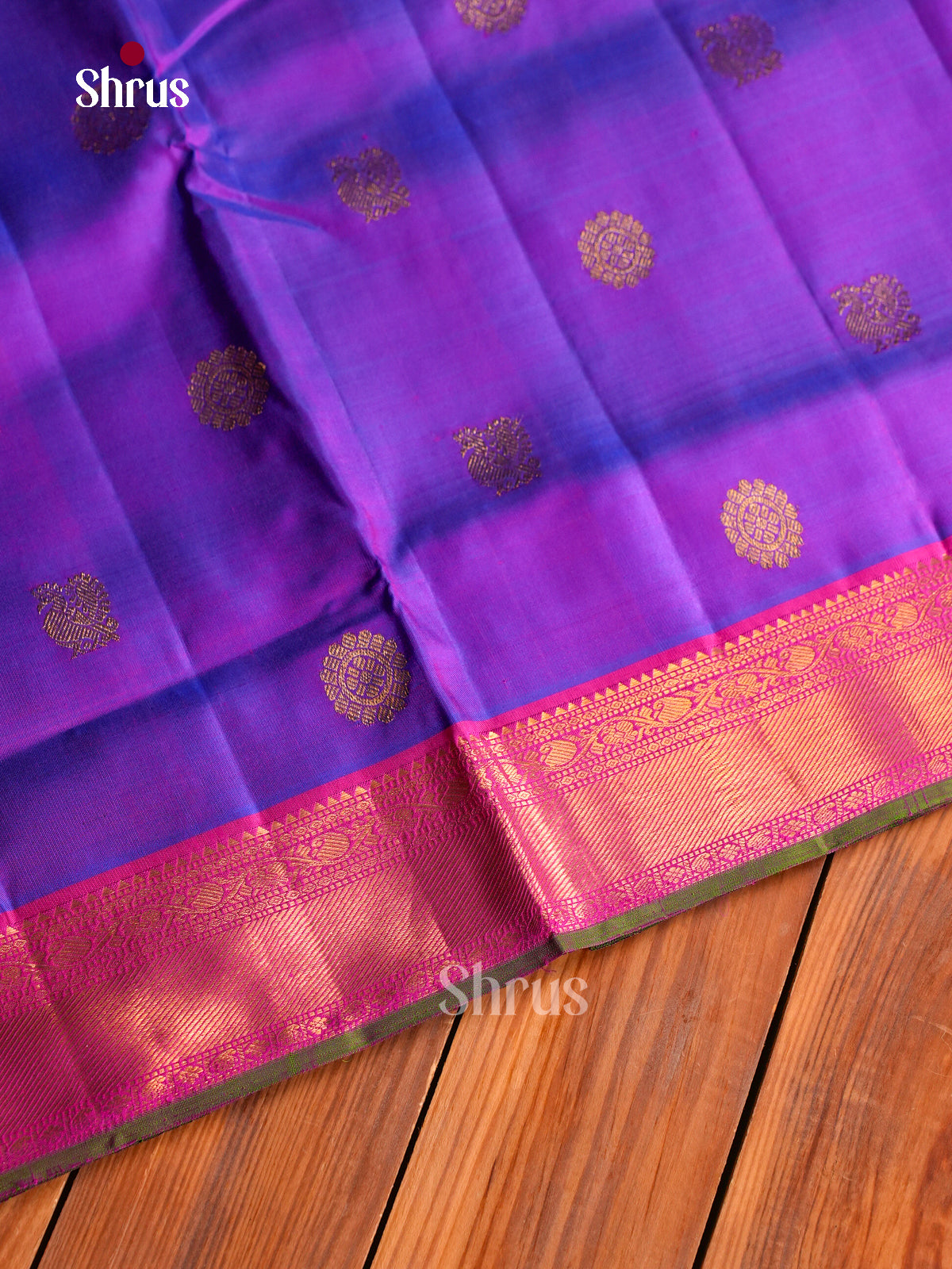 Opulent Purple 9Yards Pattu Saree With Gold Buttas | Pink Zari Border & Pallu