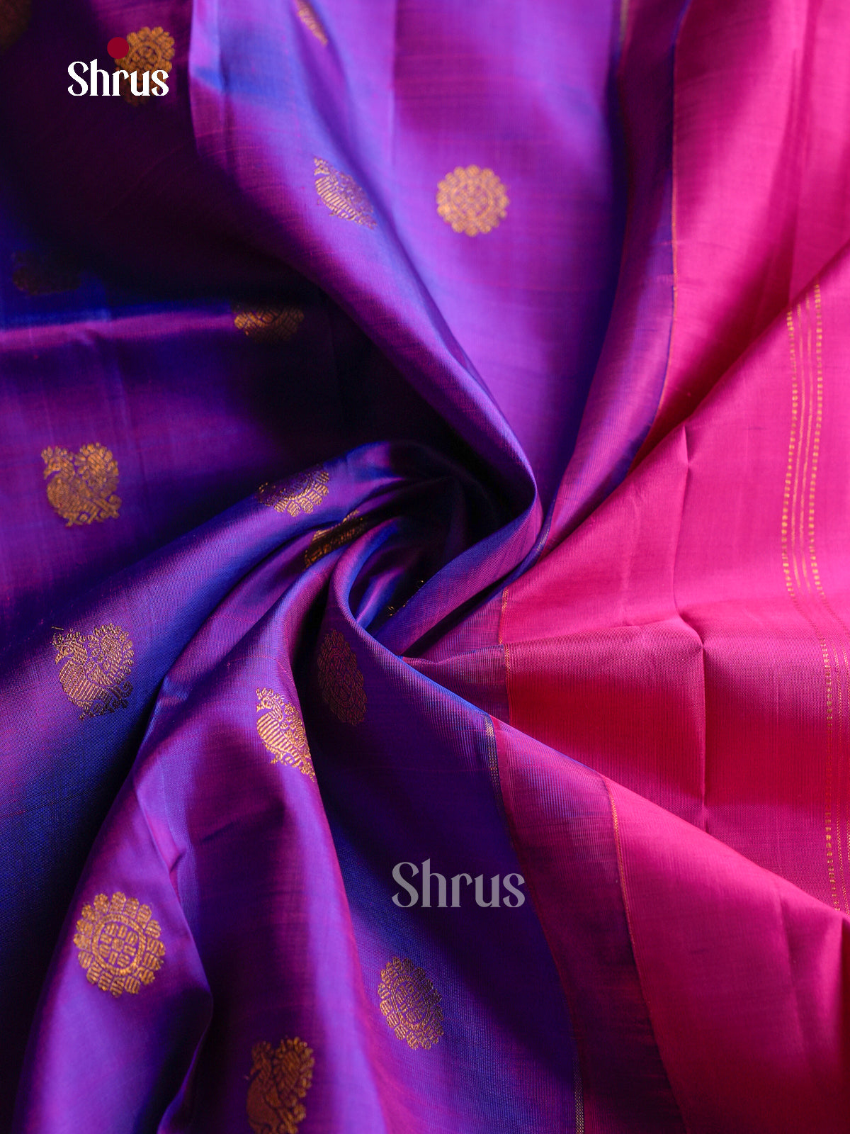 Opulent Purple 9Yards Silk Sarees With Gold Buttas | Pink Zari Border & Pallu
