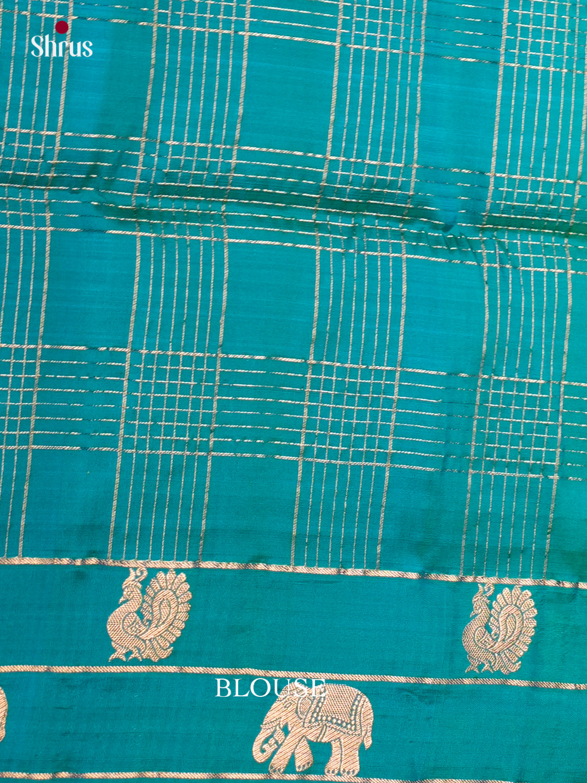 Buy Orangish Pink Silk Saree with Gold Checks, Teal Border With Zari Motifs & Brocade Pallu