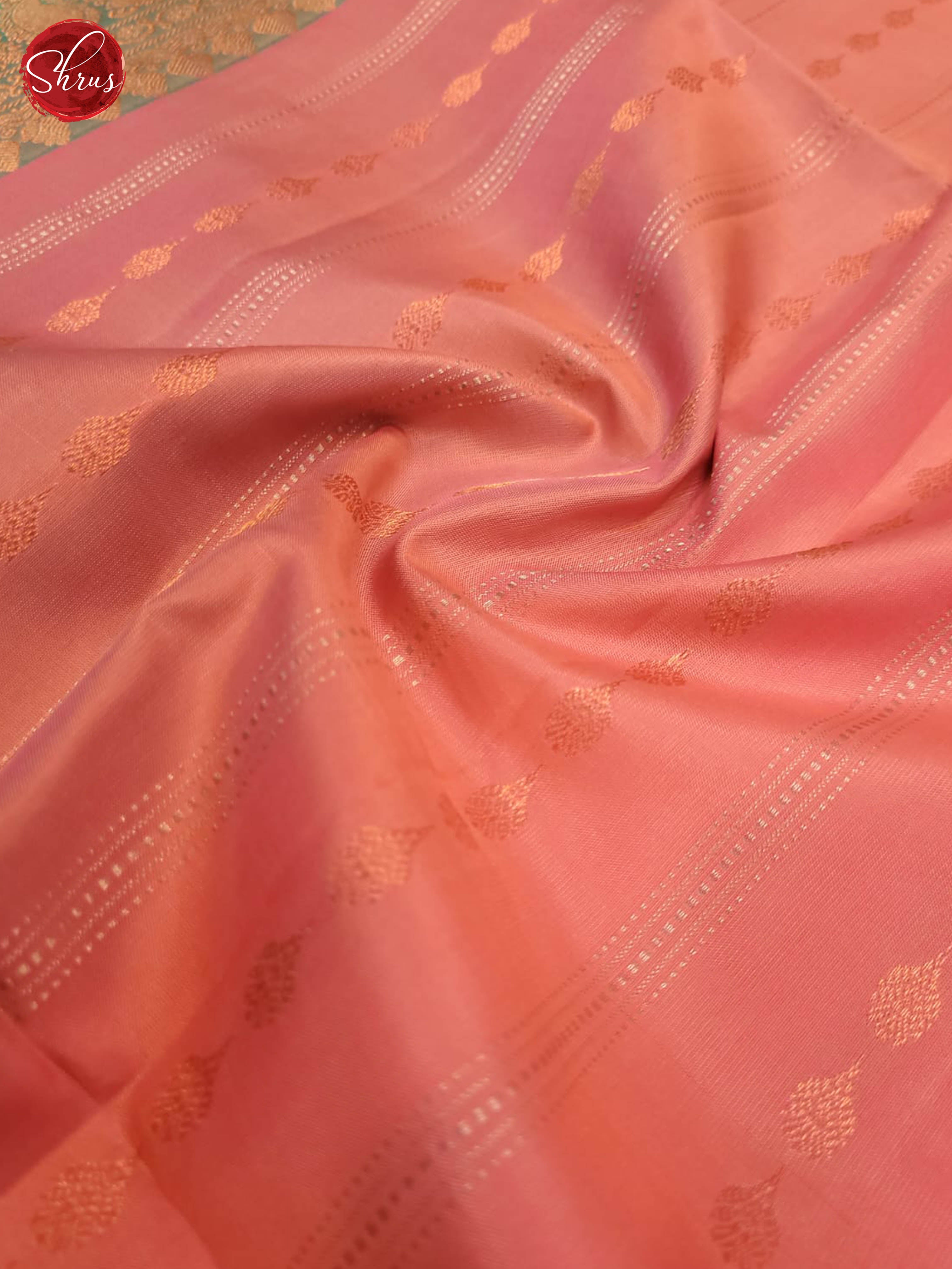 Classic Pastel Peach Silk Saree With Micro Stripes, Mint Green Solid Border & Brocade Pallu