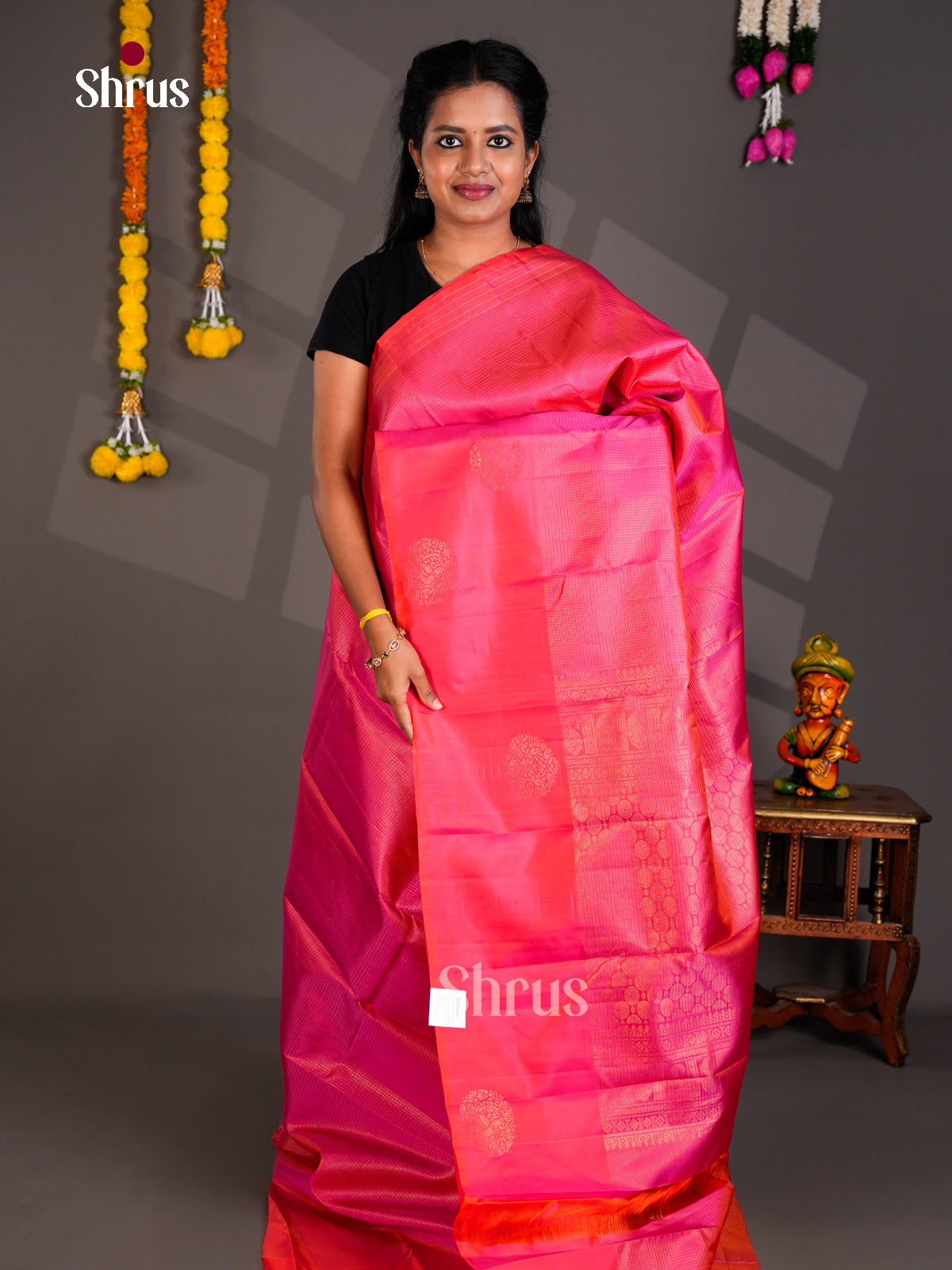 Buy Opulent Pink Kanchipuram silk Saree With Subtle Zari Woven Stripes & Paisley Printed Border