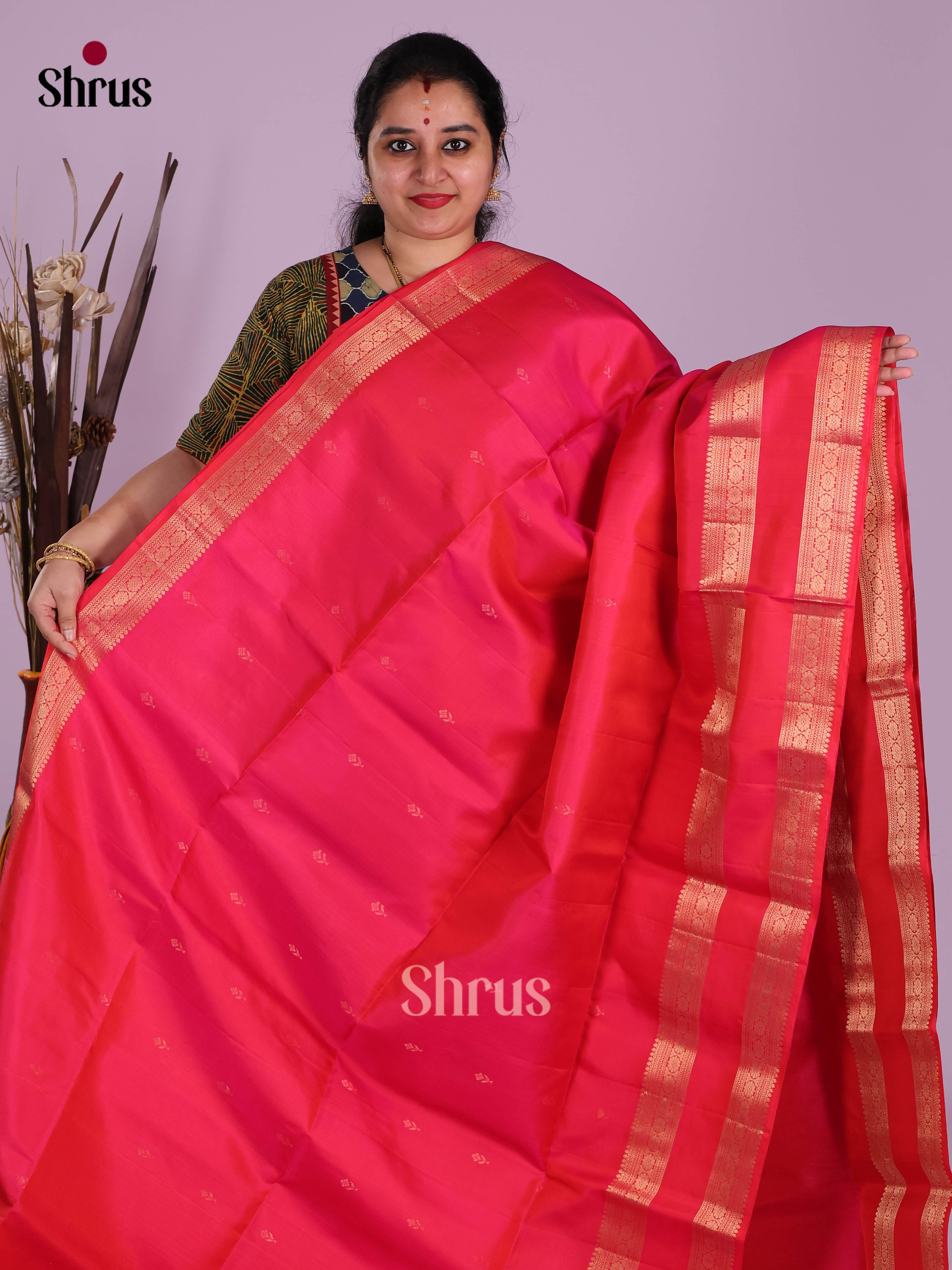 Buy Vibrant Pink Pure Soft Silk Saree With Gold Buttas, Rettaipet Zari Border & Brocade Pallu