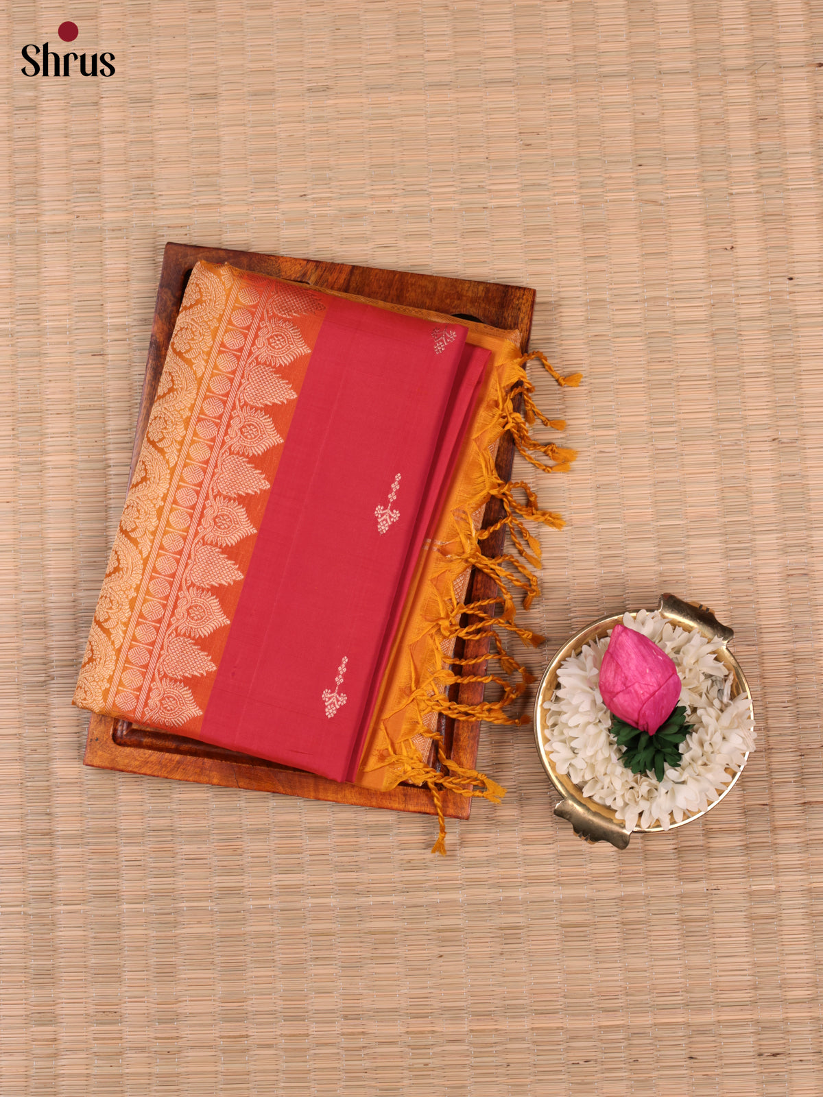 Buy Vibrant Pink Soft Silk Saree With Golden Buttas And Mustard Border & Brocade Pallu