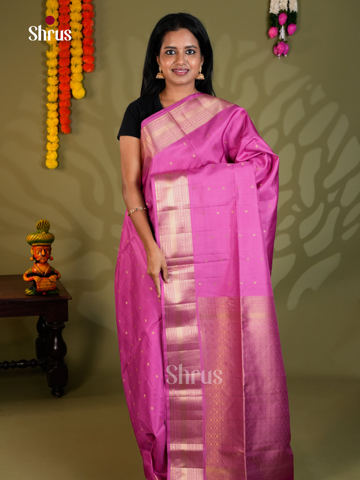 Buy Charming Pink Soft Silk Saree with Golden Buttas & Rich Zari Border