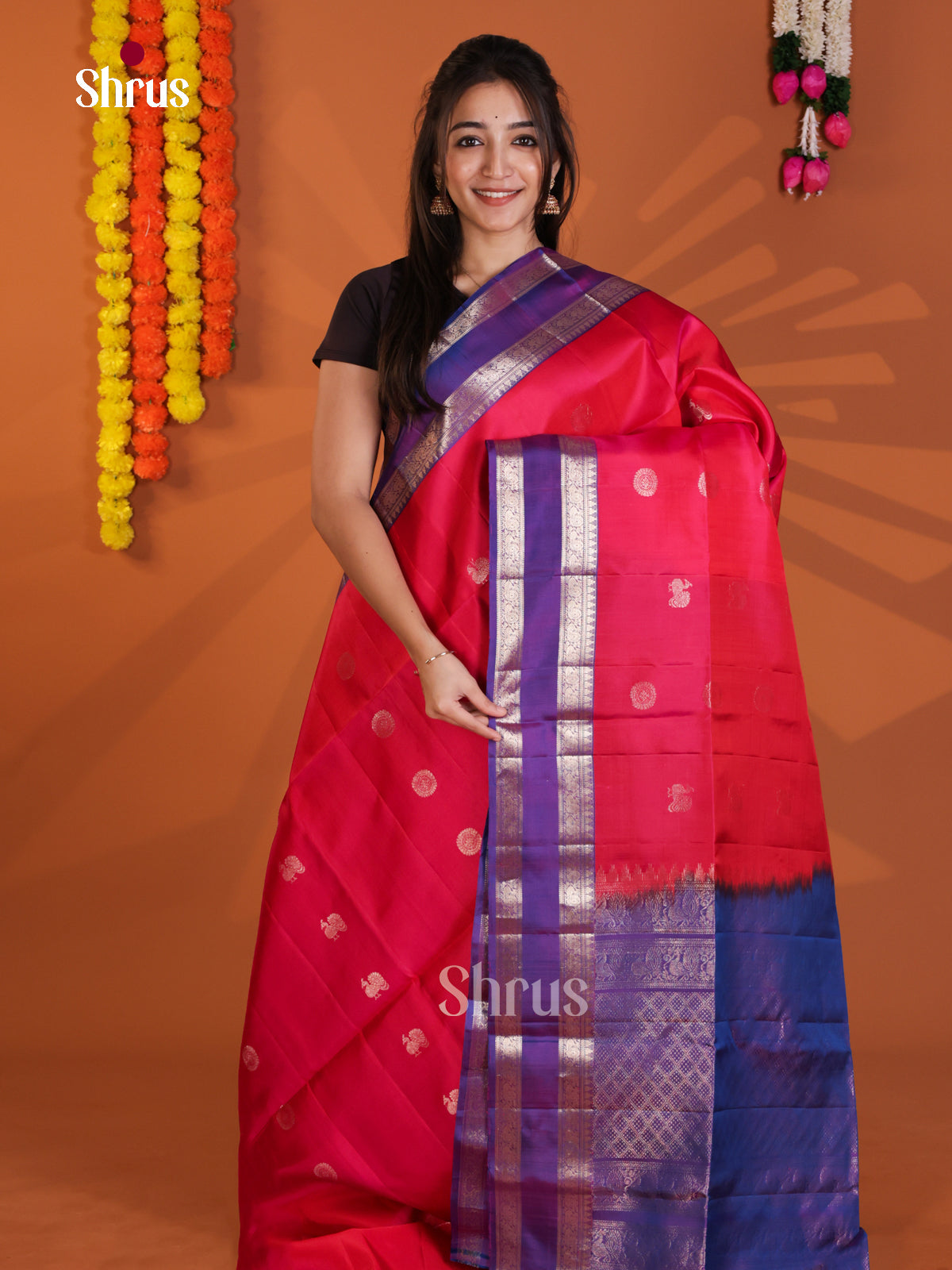 Buy Chic Pink Soft Silk Saree with Silver Buttas, Violet Rettaipet Border & Brocade Pallu