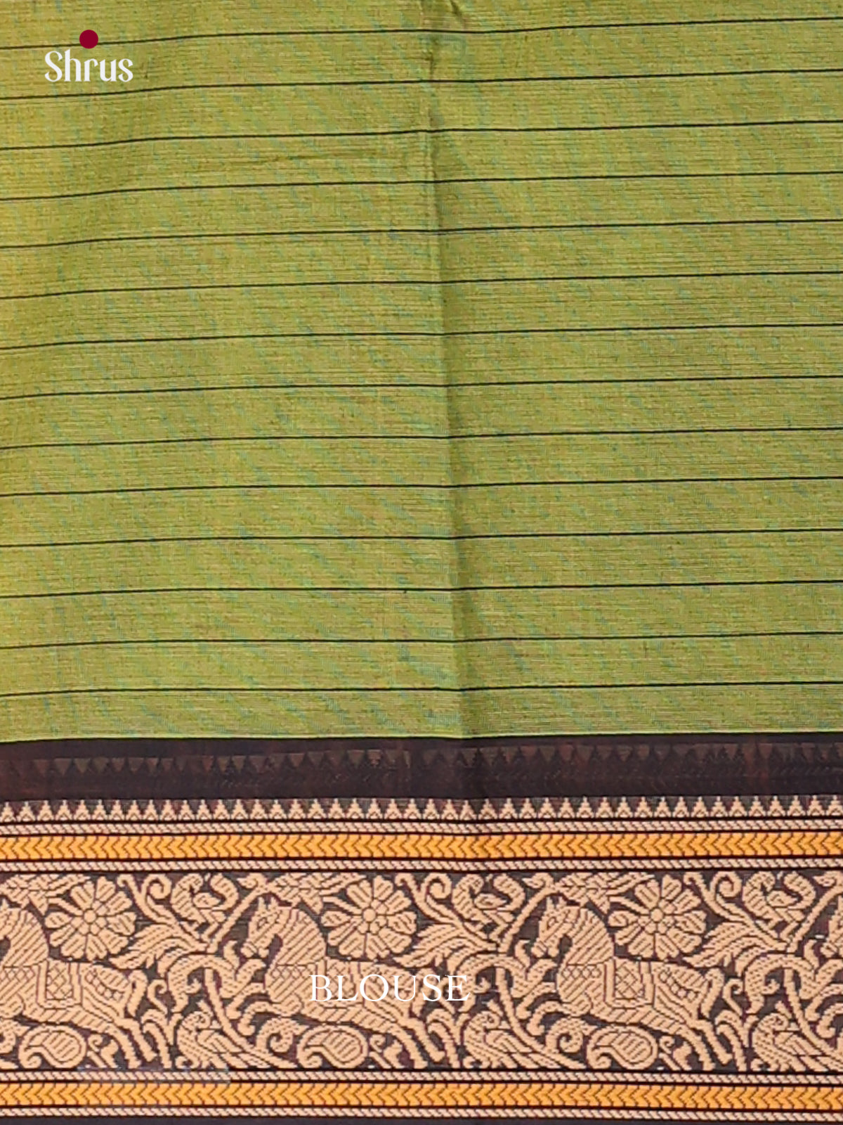Pretty Olive Green Chettinad Saree With Checks, Micro Buttas & Black Temple Border