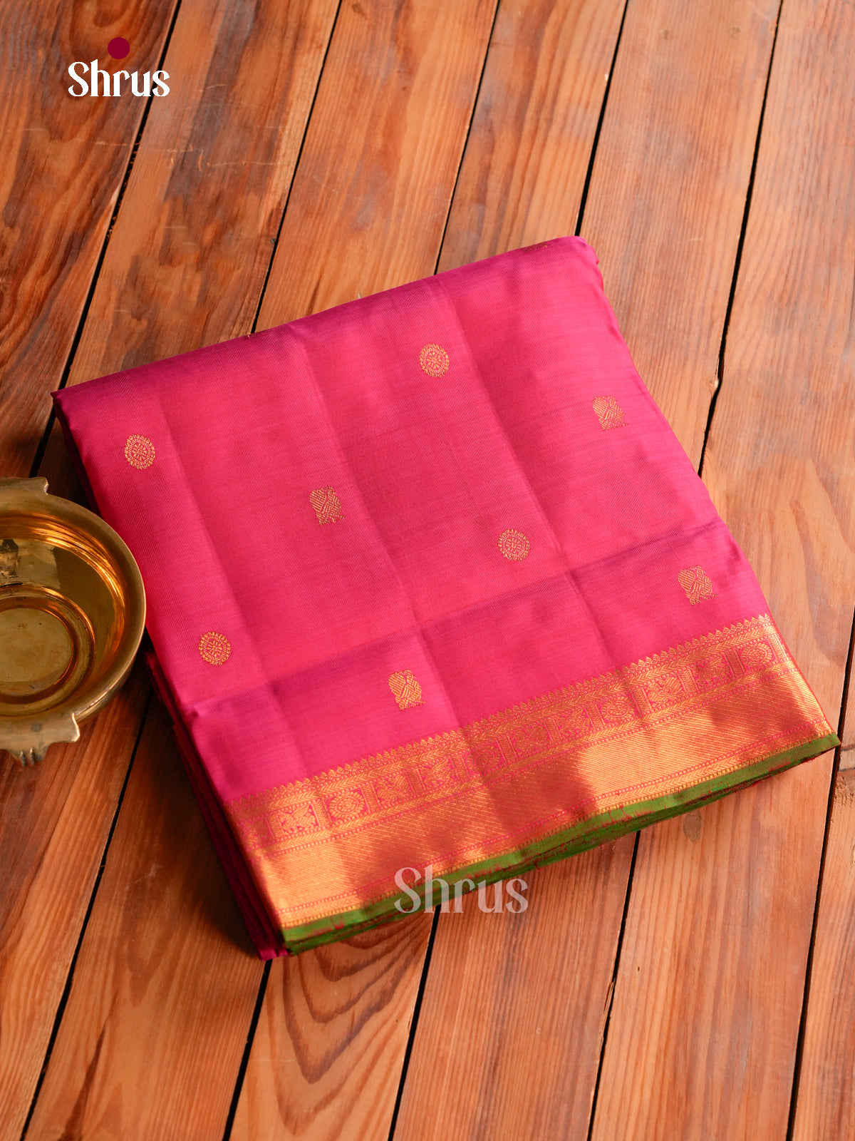 Pretty Pink 9Yards Kanchipuram Saree With Gold Buttas | Self Zari Border