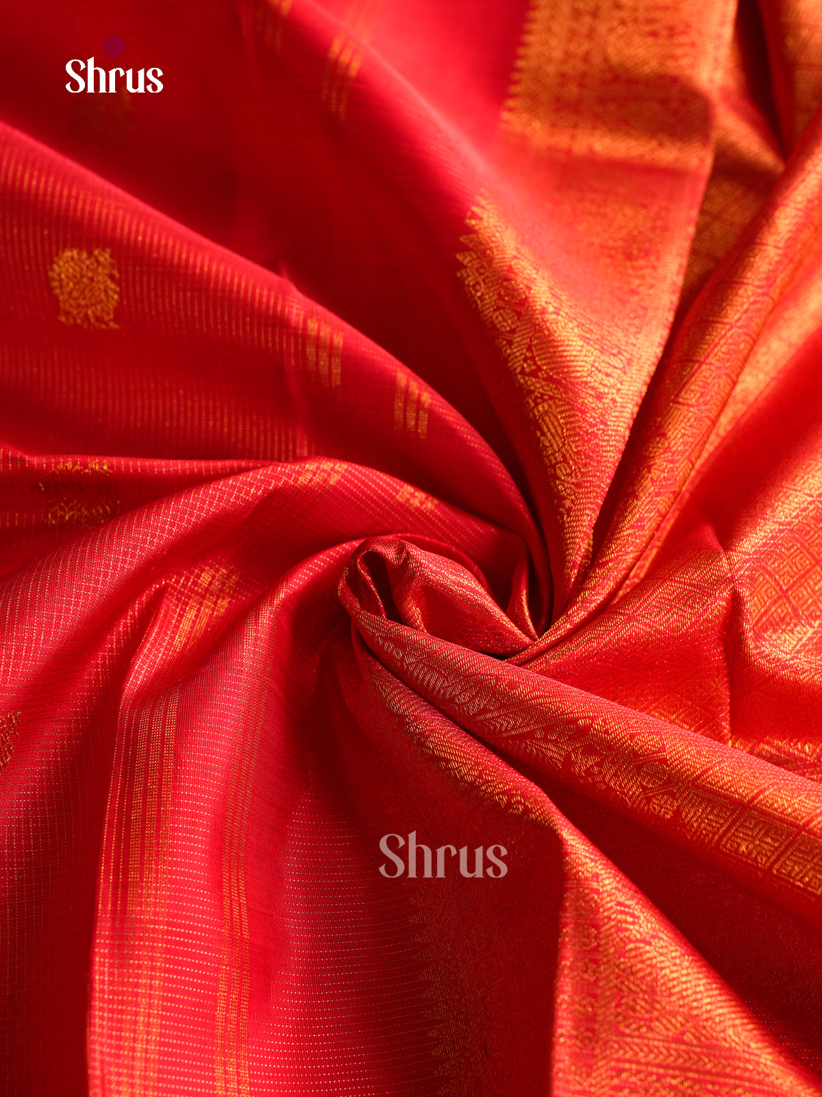Pretty Red Silk Saree With Intricate Checks & Small Buttas | Self Zari Border with Geometric Patterns