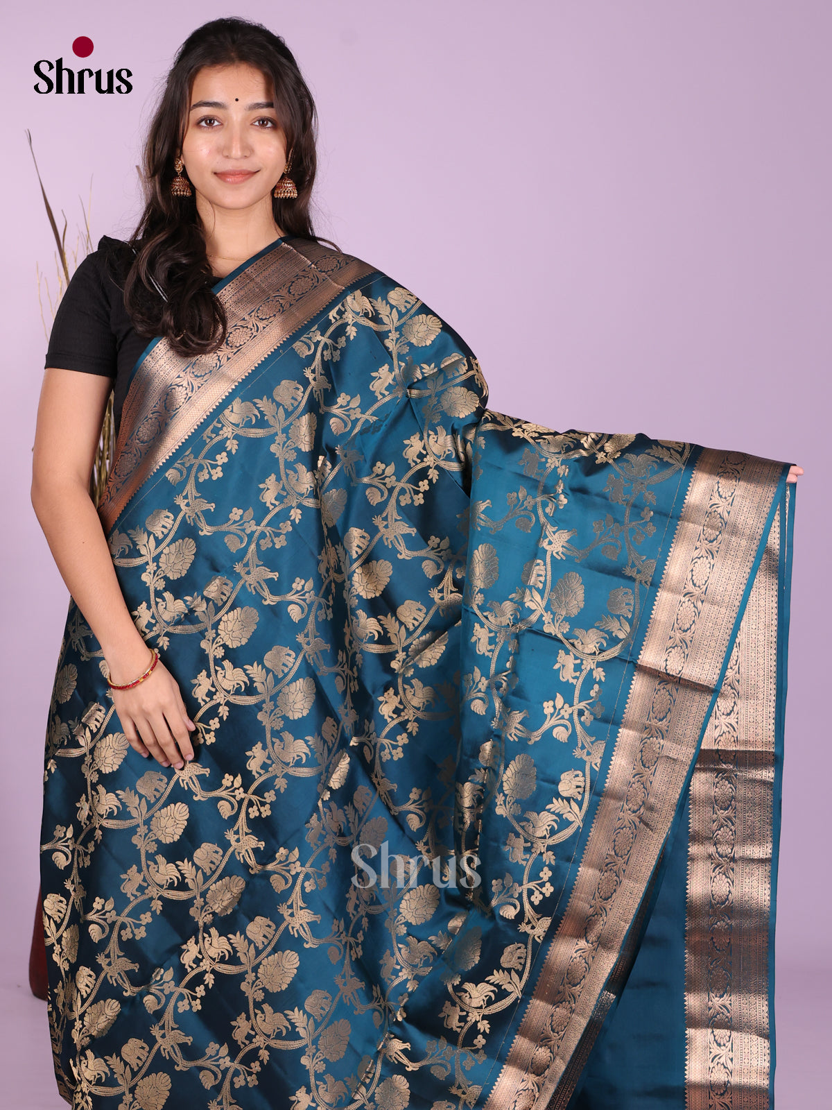 Opulent Prussian Blue Soft Silk Sarees With Zari Floral Creepers & Brocade Pallu