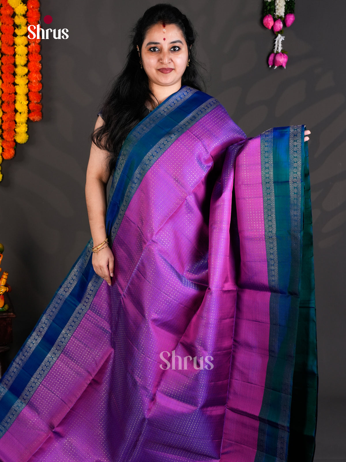 Buy Classic Purple Pure Soft Silk Saree with Zari Kattam, Small Buttas & Blue Rettaipet Border