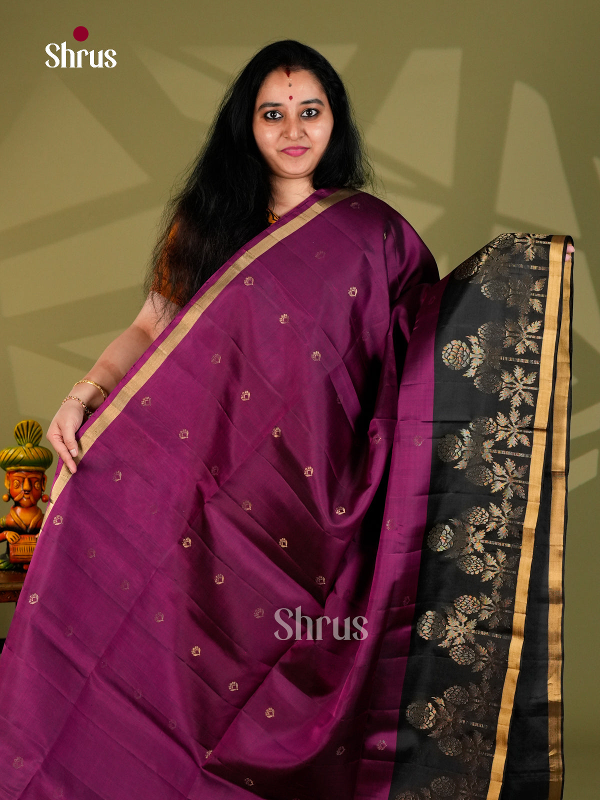 Buy Pretty Purple Soft Silk Sarees with Zari Buttas, Black Border & Floral Brocade Pallu