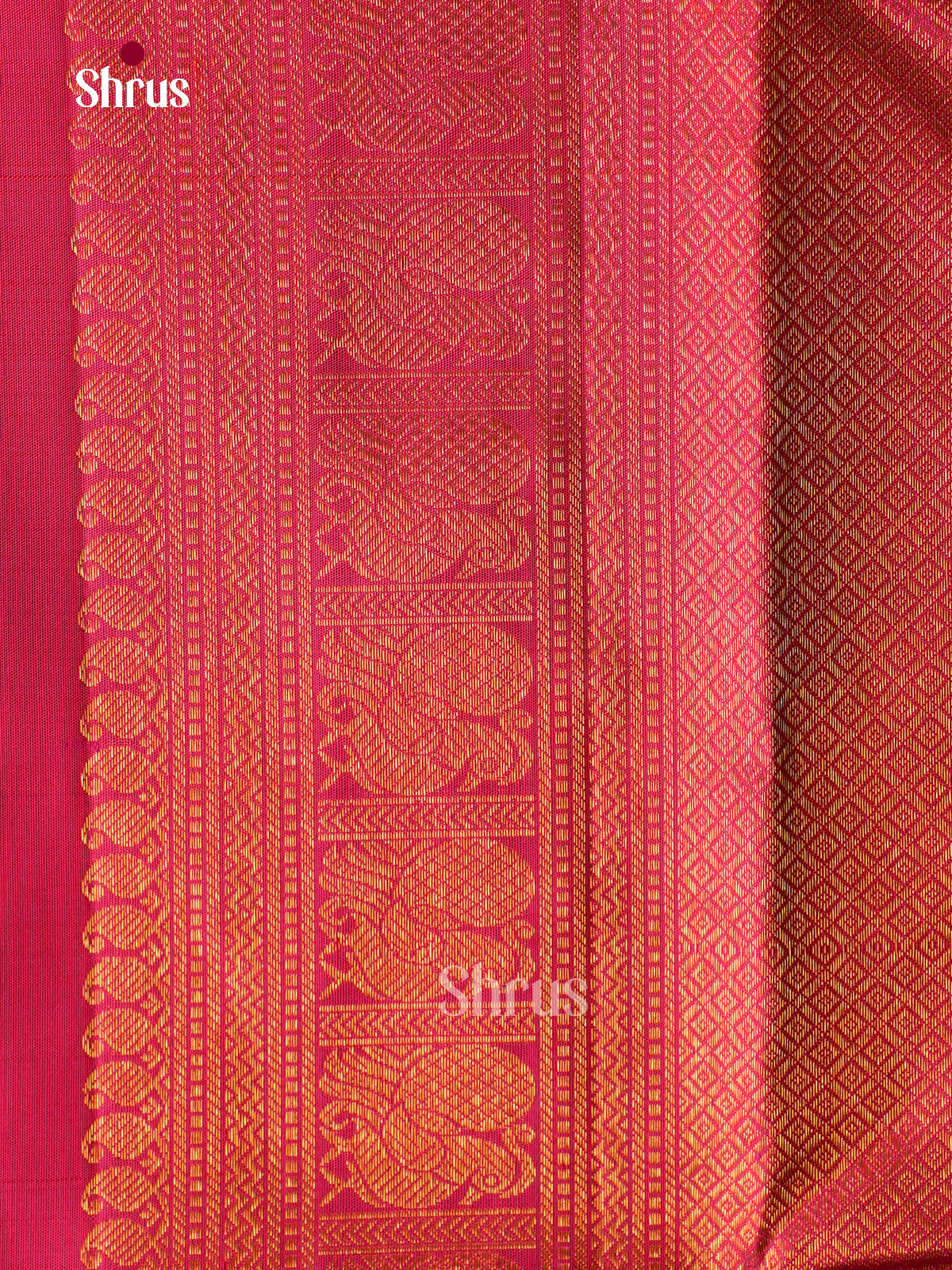 Radiant Orange Kanchipuram Silk Sarees With Golden Buttas, Pink Rettapet Border & Zari Brocade Pallu