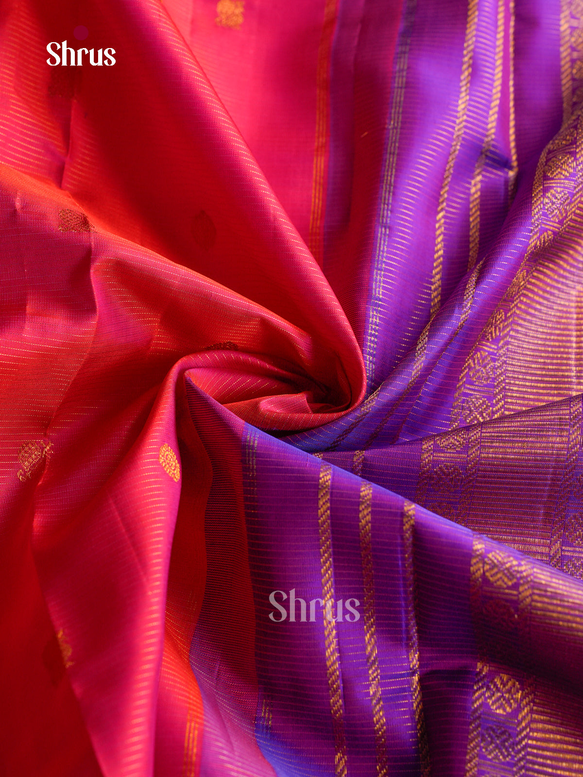 Radiant Pink 9Yards Silk Sarees With Gold Buttas | Violet Kaddi Zari Border