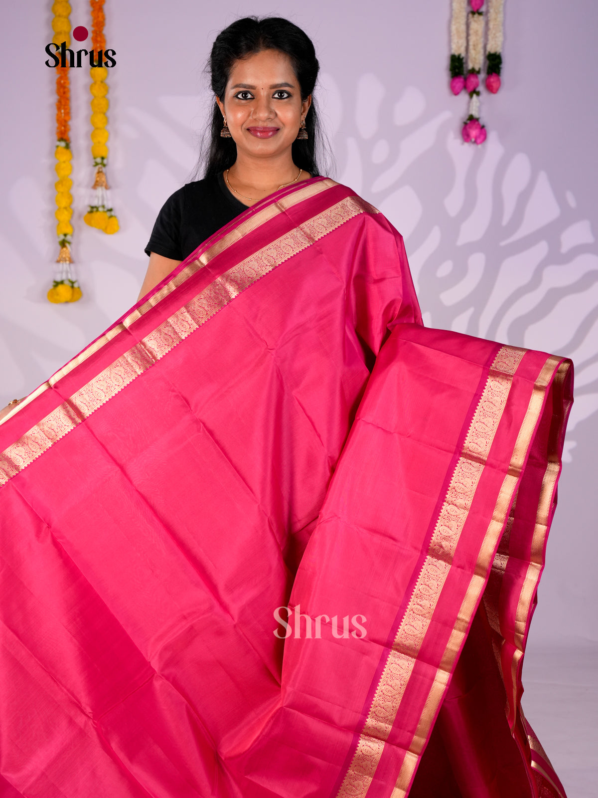 Buy Exquisite Rani Pink Kanchipuram Saree With Rettapet Zari Border & Brocade Pallu