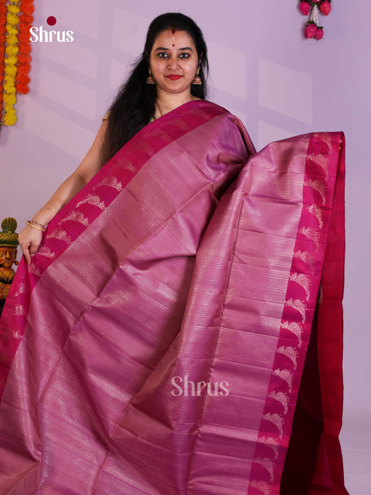 Buy Striking Rani Pink Pure Soft Silk Saree with Silver Brocade, Plain Border With Parrot Motifs & Pallu
