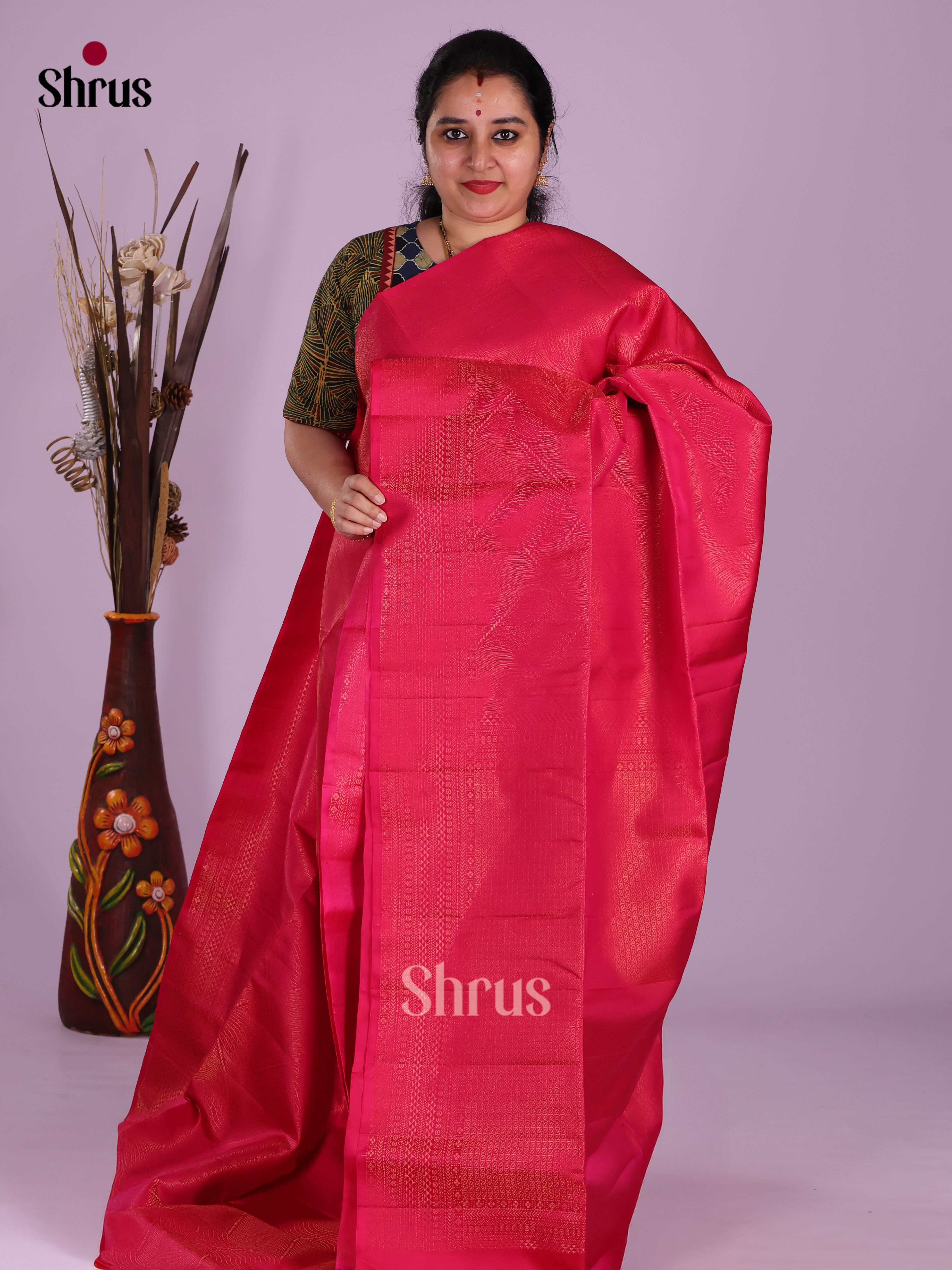 Buy Blushing Rani Pink Soft Silk Saree With Intricately Woven Jacquard Pattern & Self Border