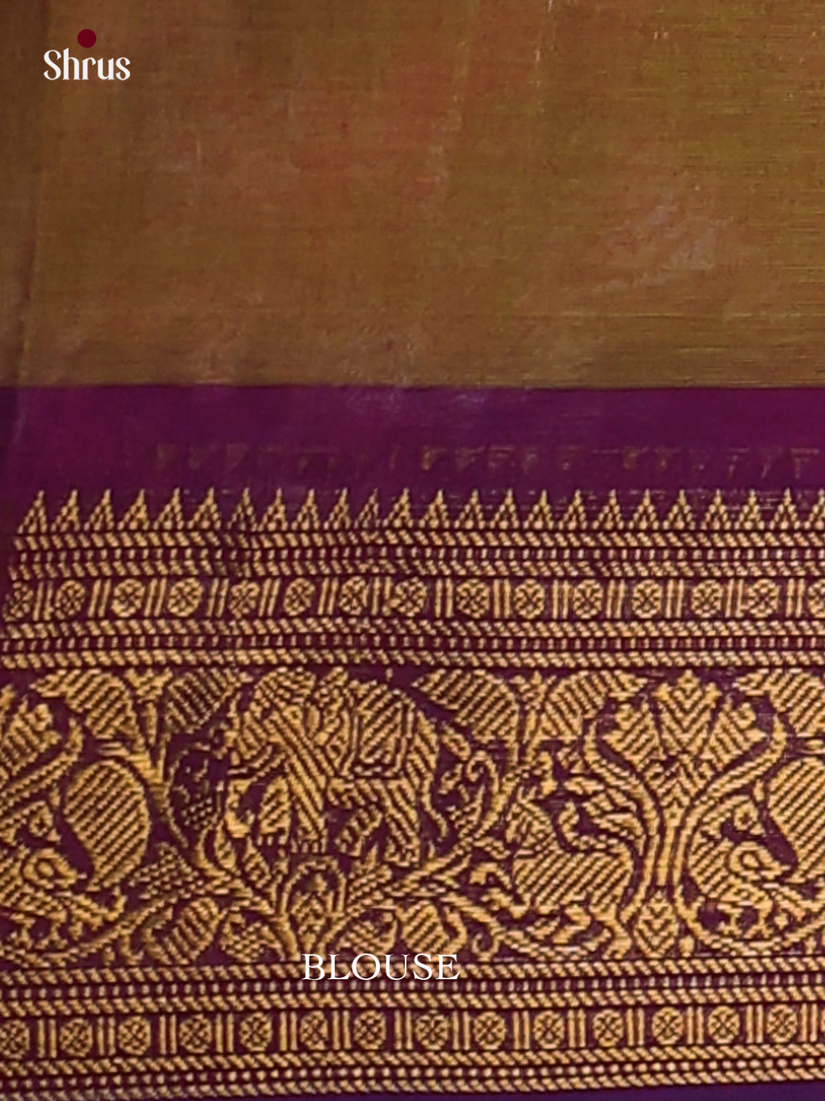 Regal Dual Tone Mustard Chettinad Cotton Saree With Gold Floral Buttas & Purple Zari Border