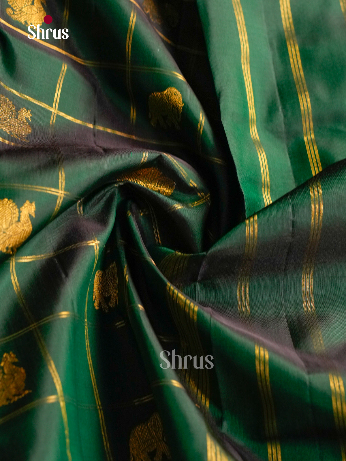 Regal Green 9Yards Silk Sarees With Checks & Buttas | Self Kaddi Zari Border