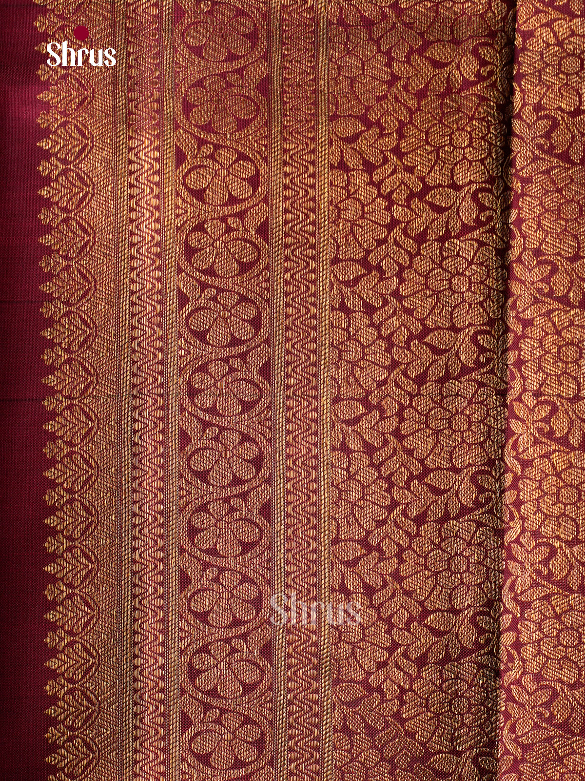 Rich Wine Maroon Kanchipuram Sarees With Floral Buttas & Self Border With Floral Vines & Paisley Motifs