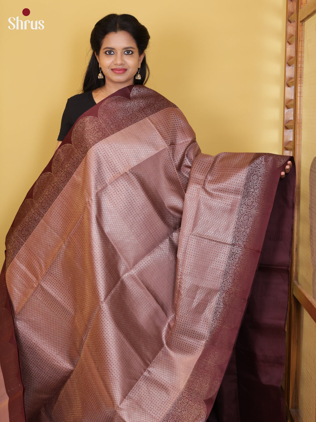 Buy Dazzling Rose Gold Pure Soft Silk Saree Diamond Brocade Patterns & Wine Border