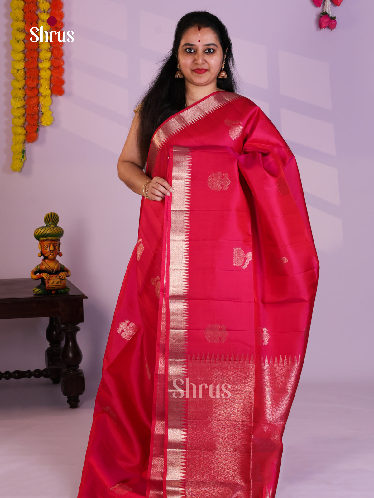 Buy Striking Rose Pink Soft Silk Saree With Silver Motifs, Temple Border & Brocade Pallu