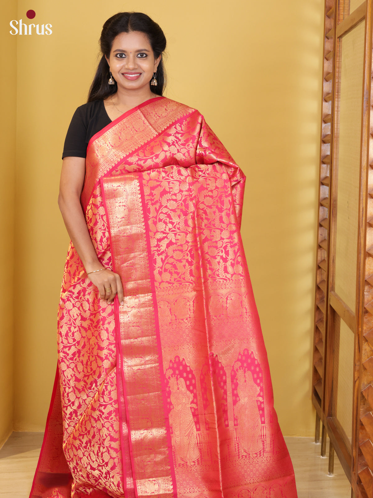 Buy Vibrant Rose Pink Soft Silk Saree With Zari Floral Nestling, Zari Border & Grand Pallu