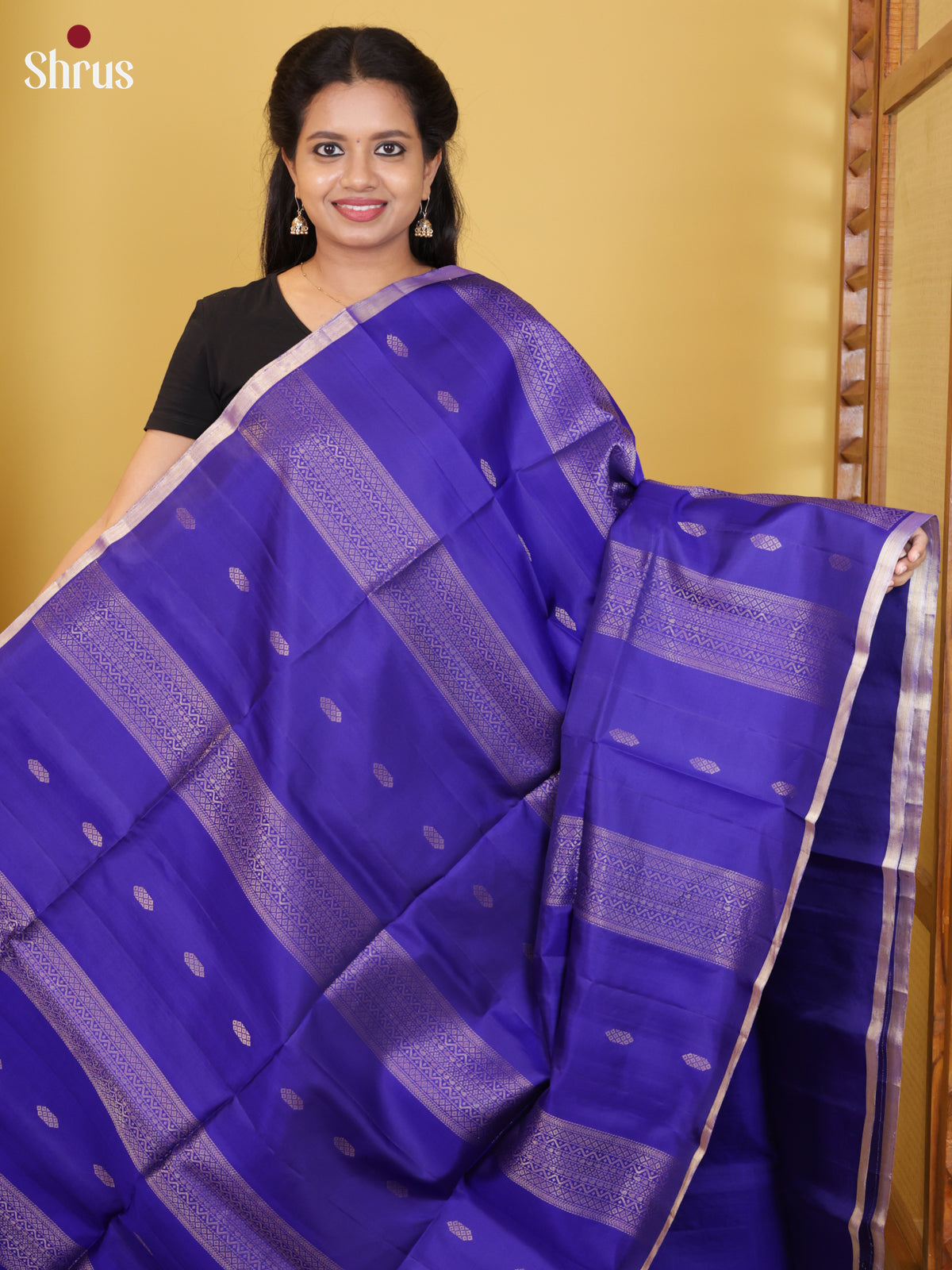 Buy Vibrant Royal Blue Pure Soft Silk Saree with Vertical Zari Stripes, Buttas & Brocade Pallu
