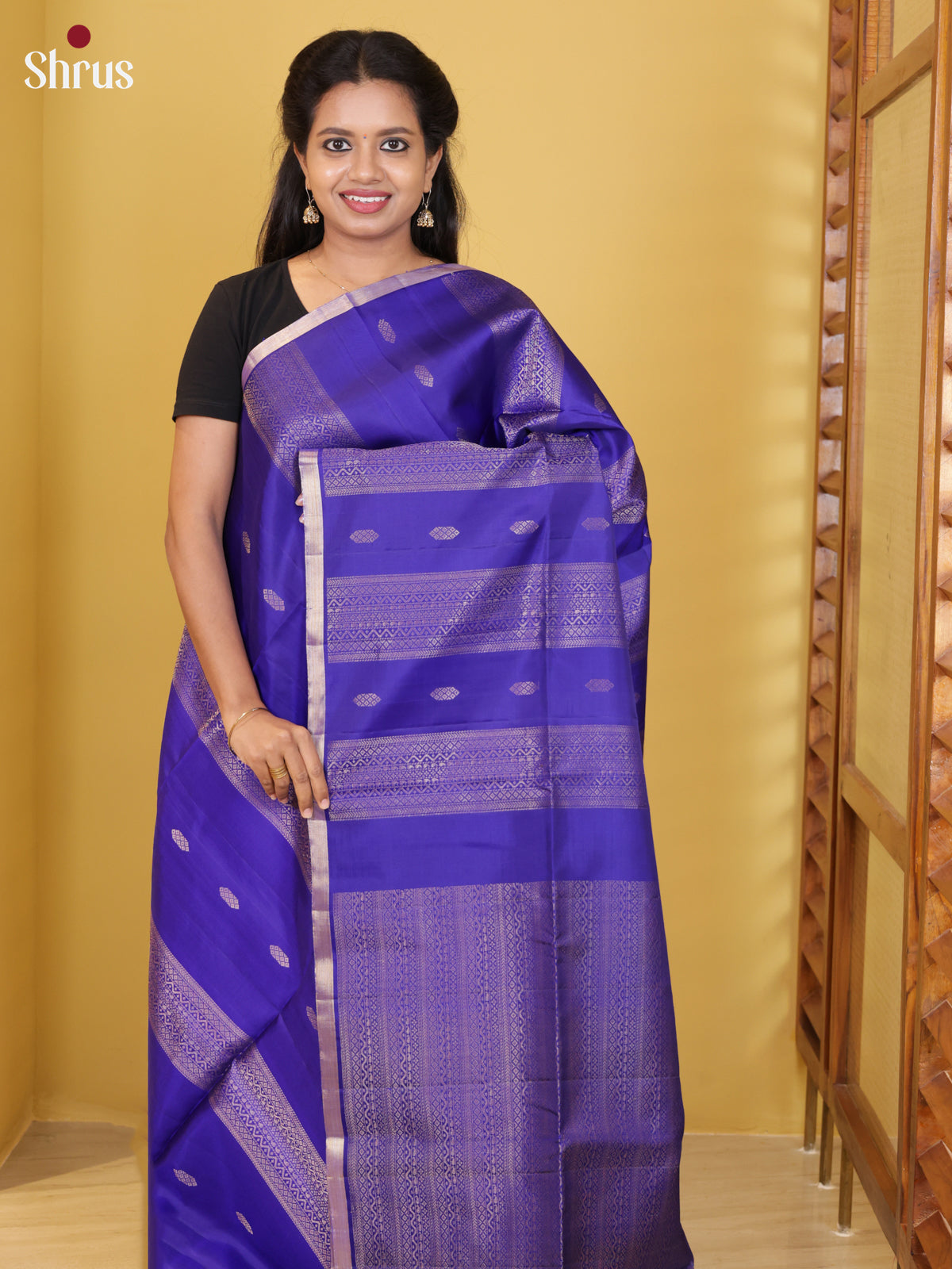 Buy Vibrant Royal Blue Soft Silk Saree with Vertical Zari Stripes, Buttas & Brocade Pallu