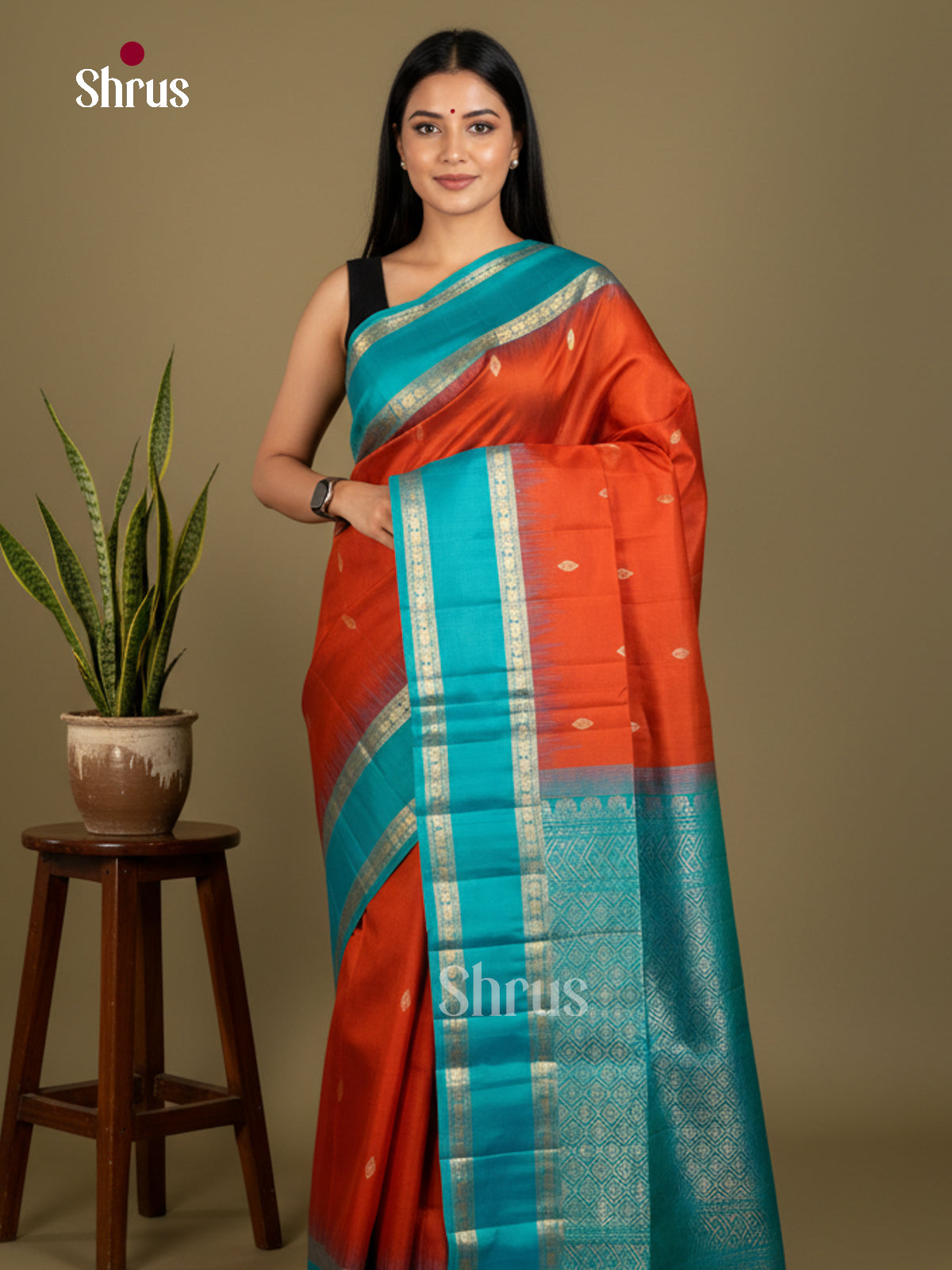 Buy Radiant Rust Orange Soft Silk Sarees with Gold Floral Buttas, Teal Blue Rettaipet Border & Pallu
