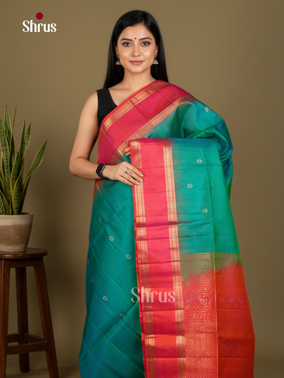 Buy Serene Sea Green Soft Silk Sarees with Golden Floral Buttas, Pink Rettaipet Border & Brocade Pallu