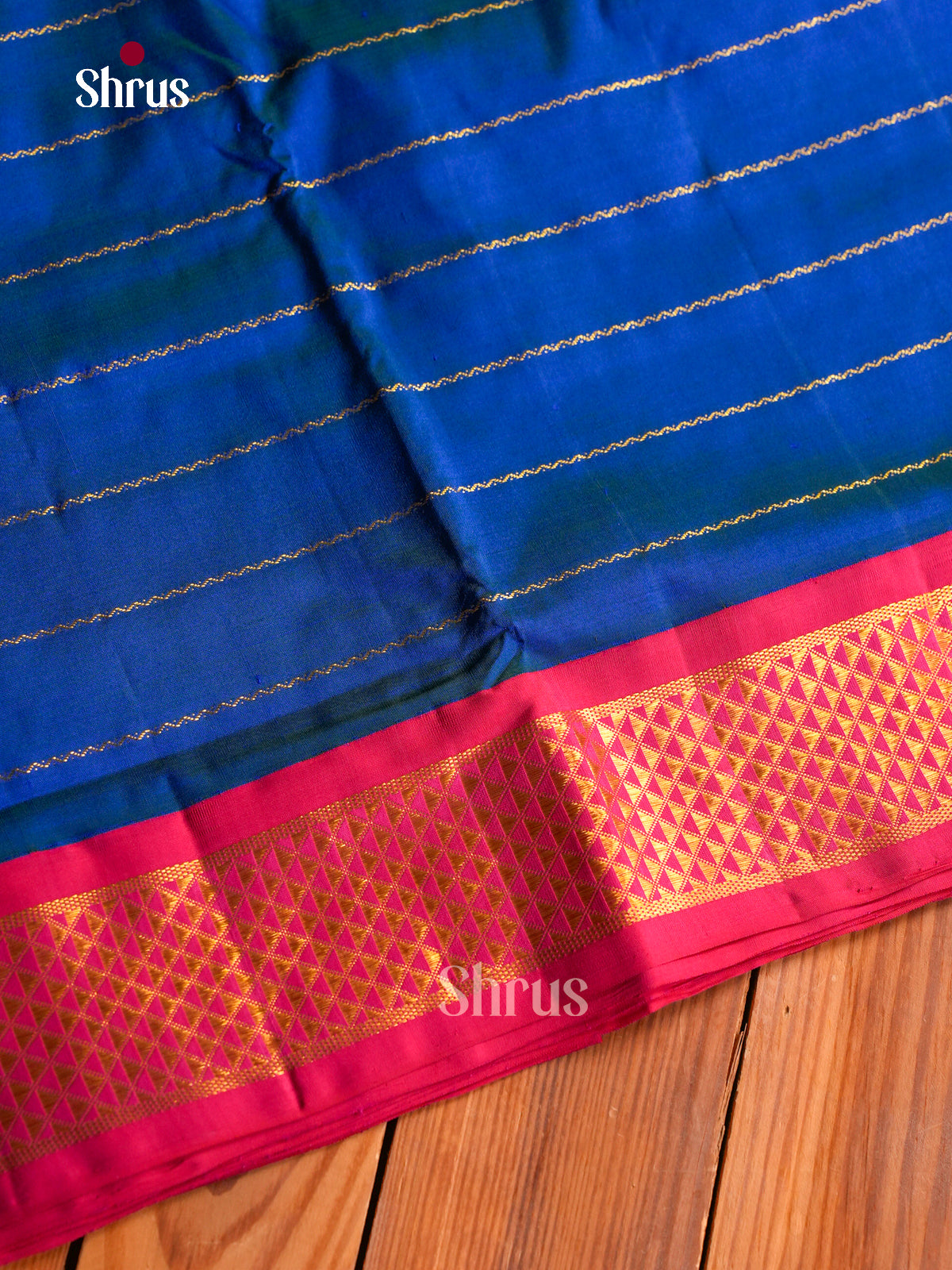Serene Blue 9Yards Kanchipuram Sarees With Gold Stripes | Pink Zari Border & Pallu