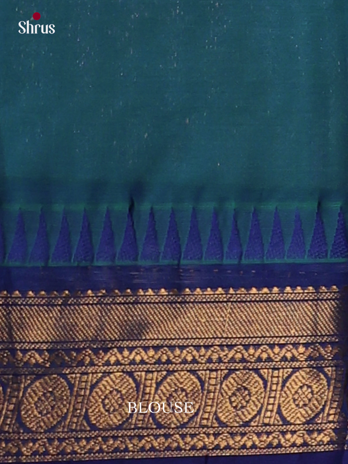 Teal Chettinad Cotton Saree With Golden Buttas & Royal Blue Temple Zari Border - Shop on Shrus.com
